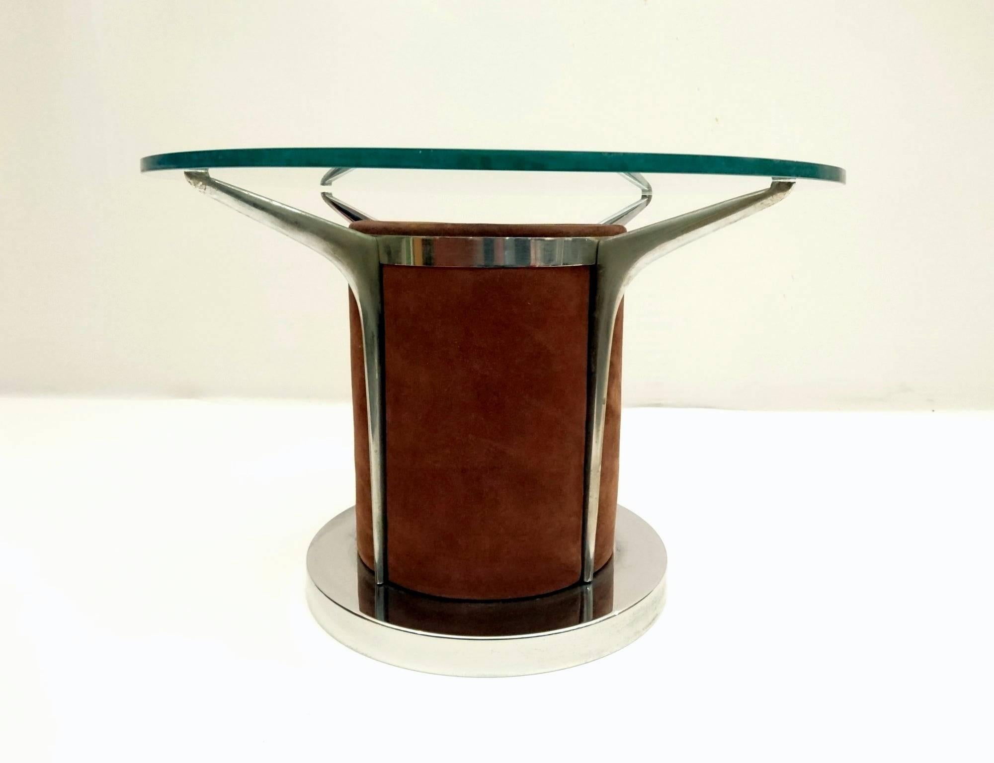 International Style Coffee Table in Suede Attributed to Guido Faleschini