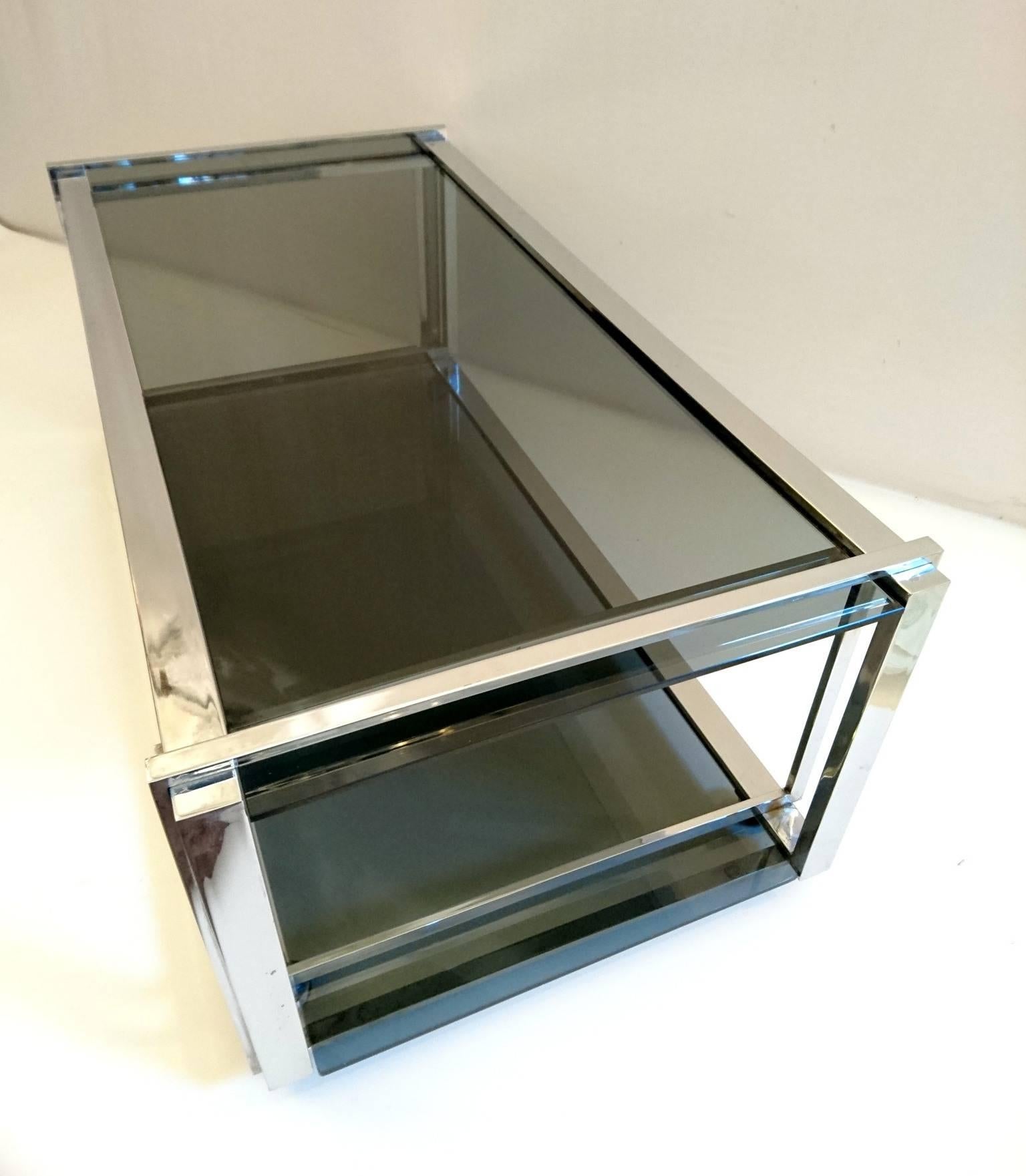 Modern Coffee Table in Chrome and Smoked Glass, Italy