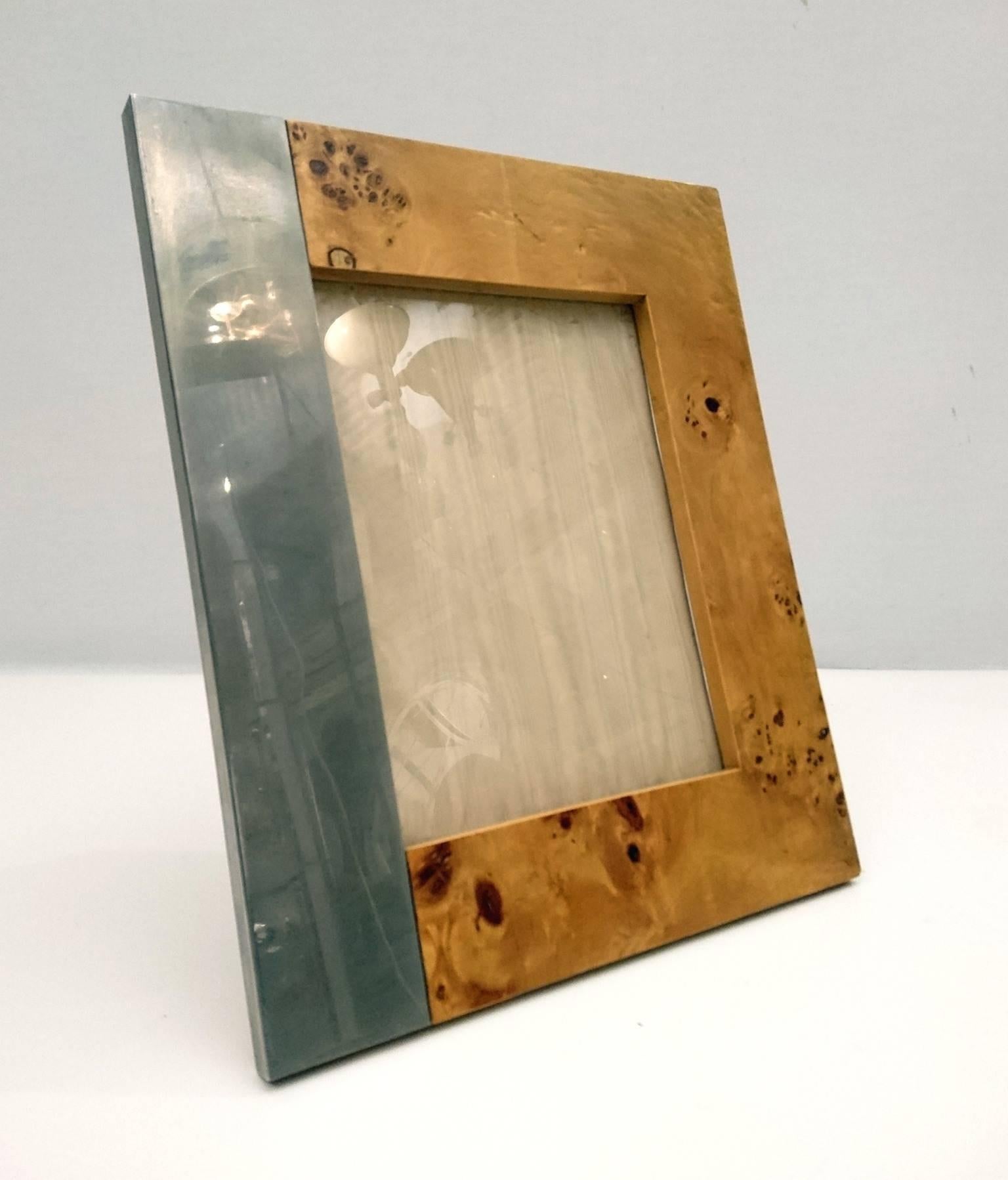 Modern Picture Frame in Burl Wood and Chrome, circa 1970