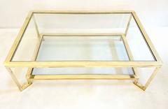 Italian Two-Tiered Coffee Table in Brass, 1970s