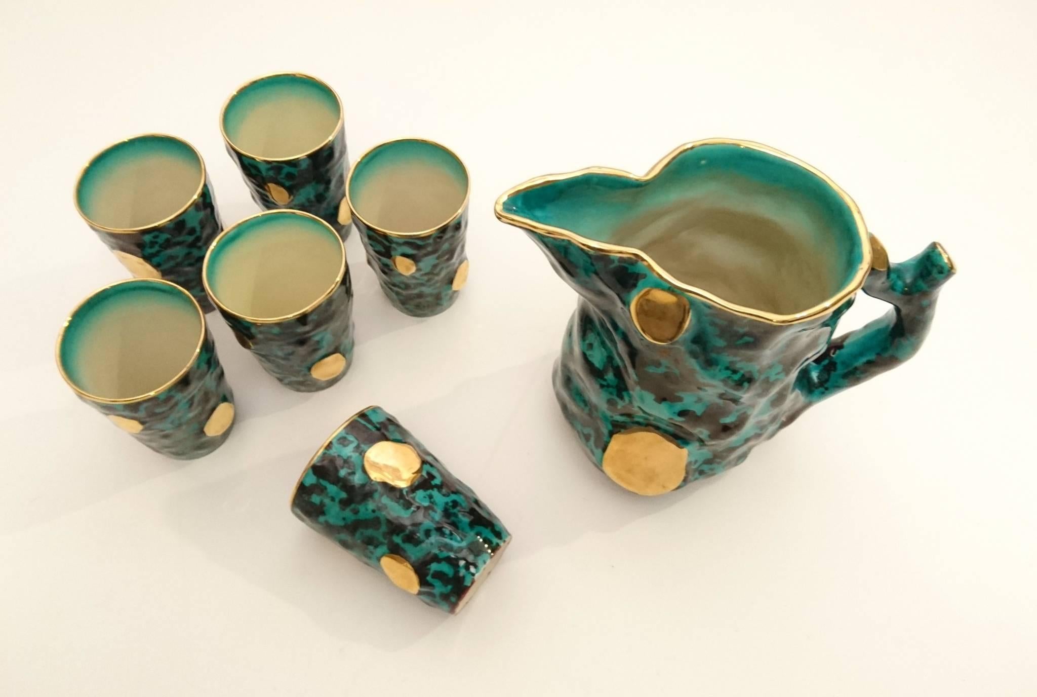 XX secolo Brocca e sei tazze in ceramica di Ceramiche Ceramics, anni '50