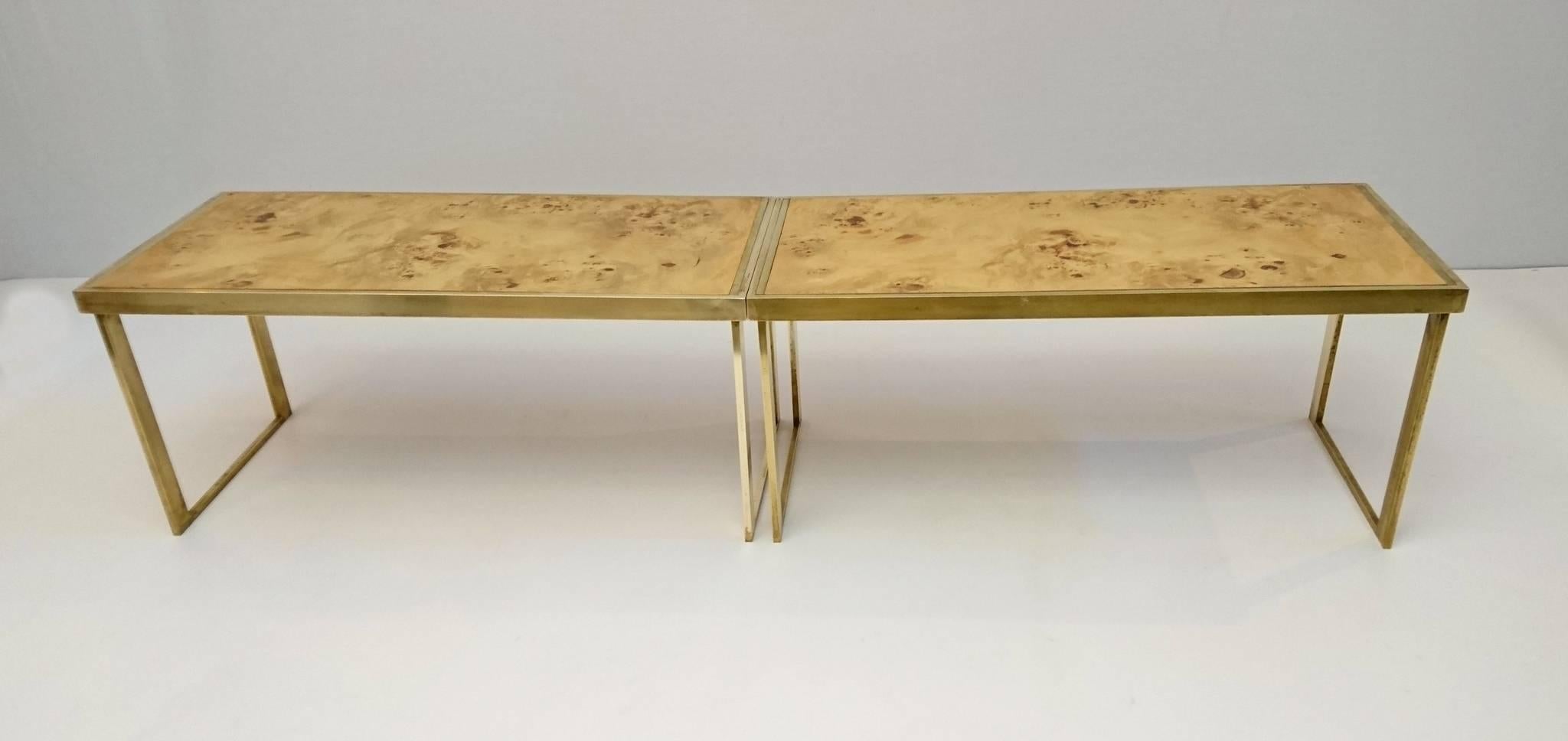 Multipurpose Italian Burl and Brass Shelf, Coffee Table or Side Table In Excellent Condition In Albano Laziale, Rome/Lazio