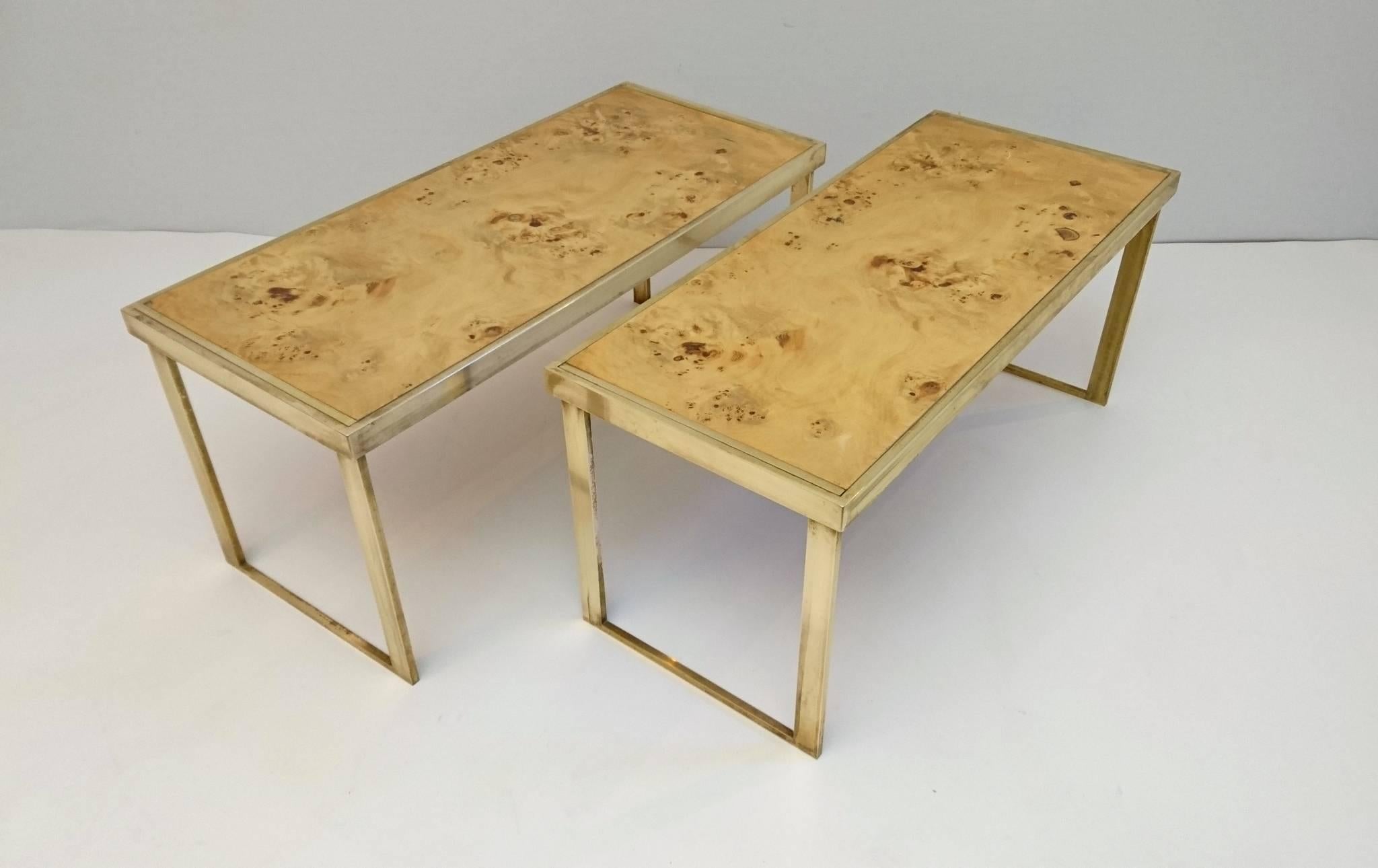 20th Century Multipurpose Italian Burl and Brass Shelf, Coffee Table or Side Table