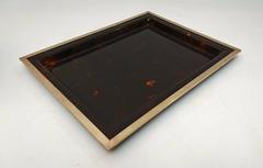Lucite Tray with Tortoise Pattern and Brass Rim, Italy