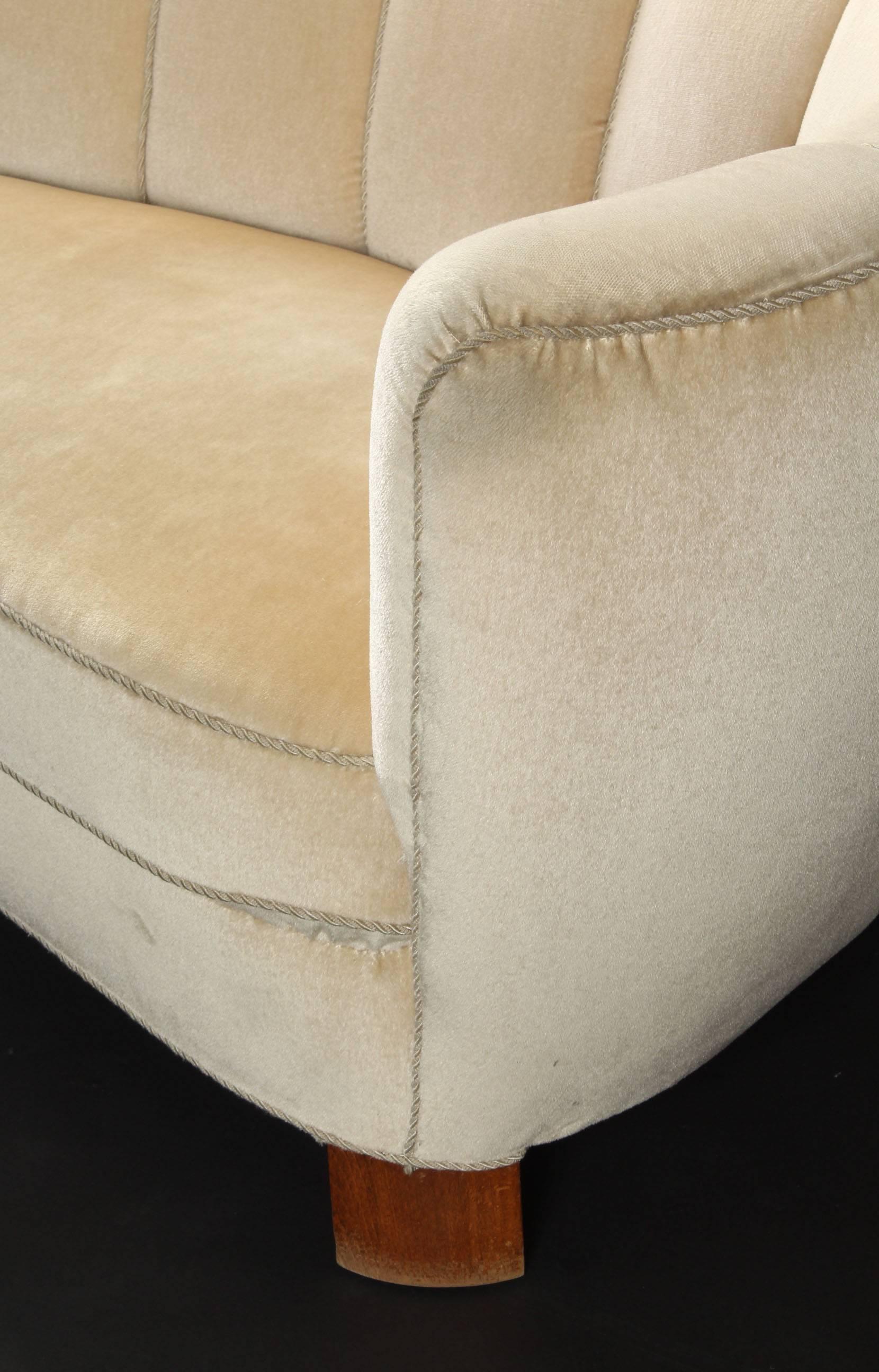 Mohair Danish Curved Sofa, circa 1940