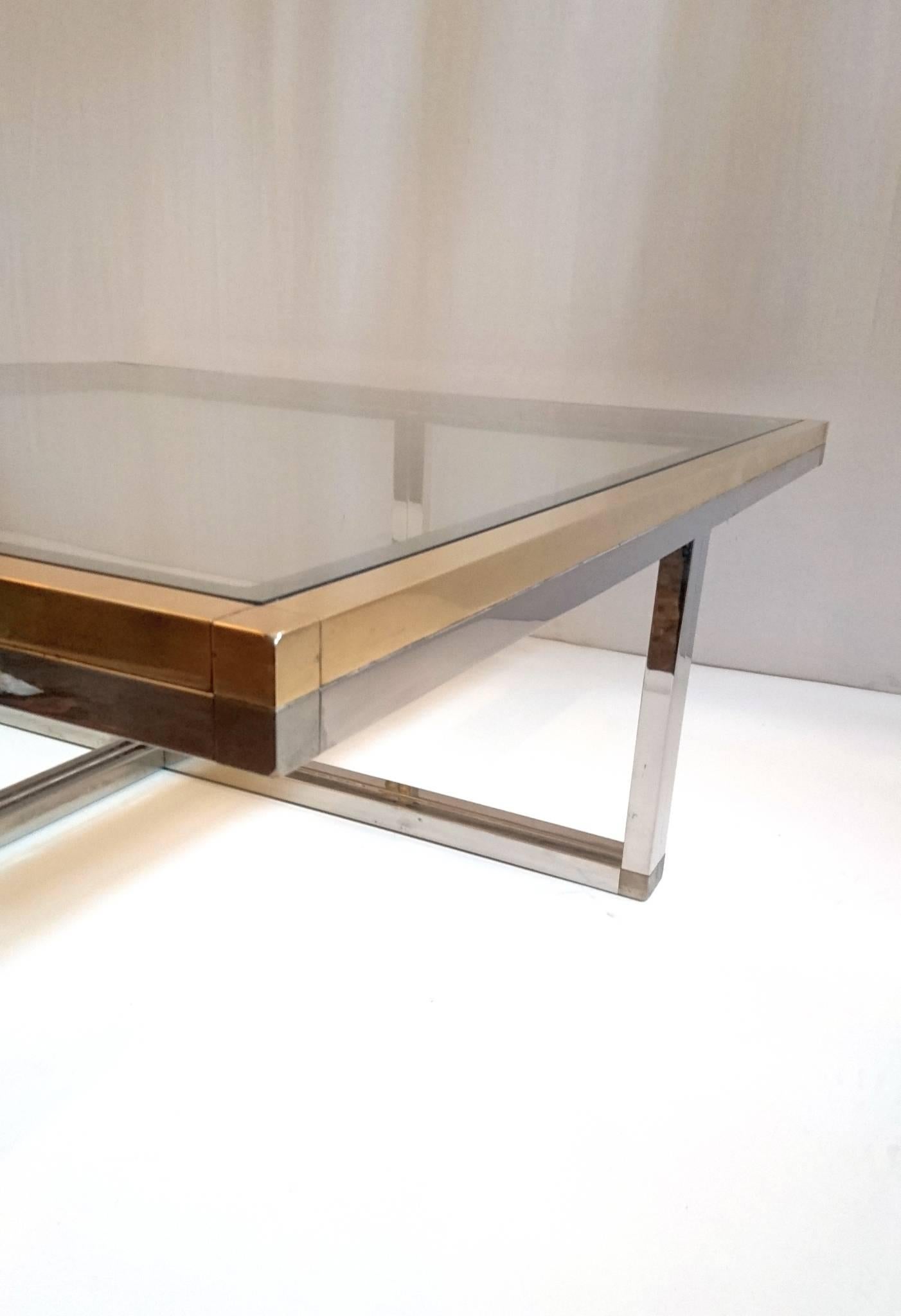 Modern Large Coffee Table by Romeo Rega in Brass and Chrome