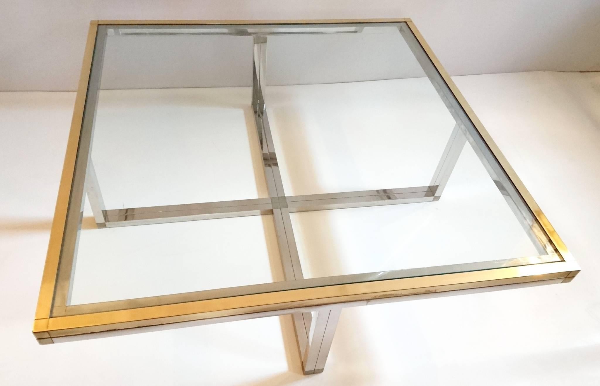 Italian Large Coffee Table by Romeo Rega in Brass and Chrome