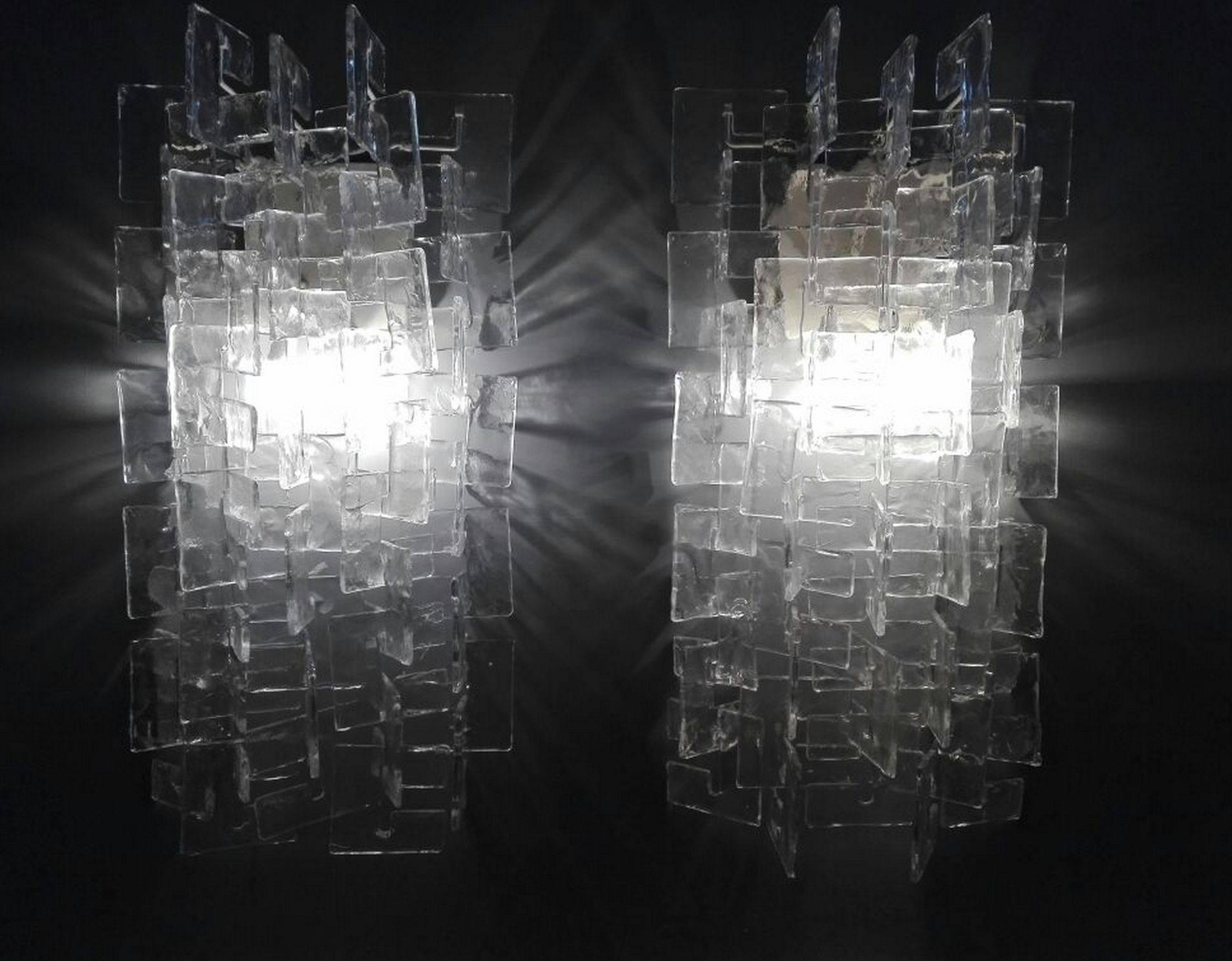 Extra large wall sconces in Murano glass from Vercelli series by Carlo Nason for Mazzega, Italy. These are unusually large in size with a length of 85 cm! Normal length is 50 cm. 