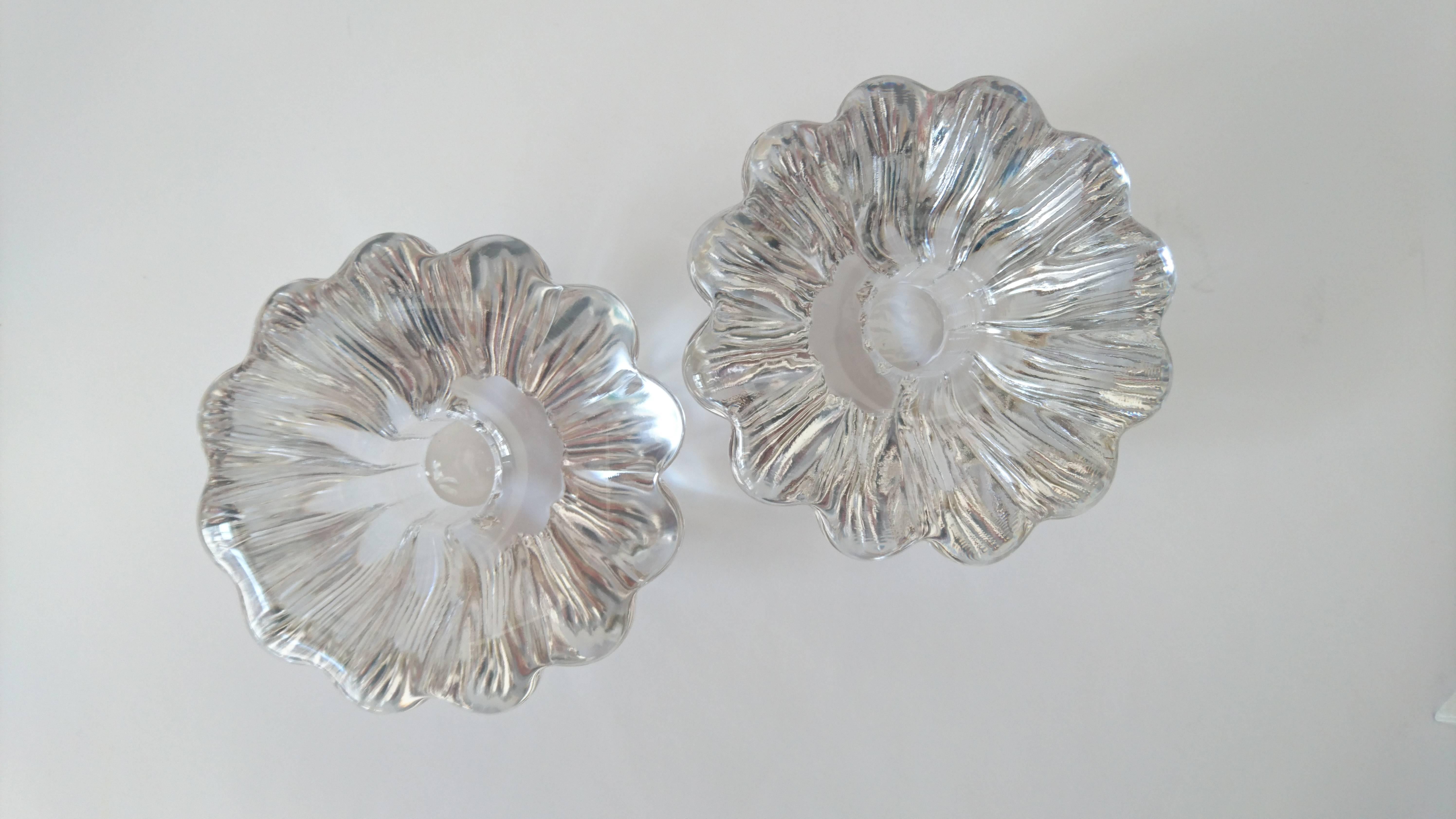 Mid-Century Modern Pair of Candleholders in Crystal by Orrefors, Sweden