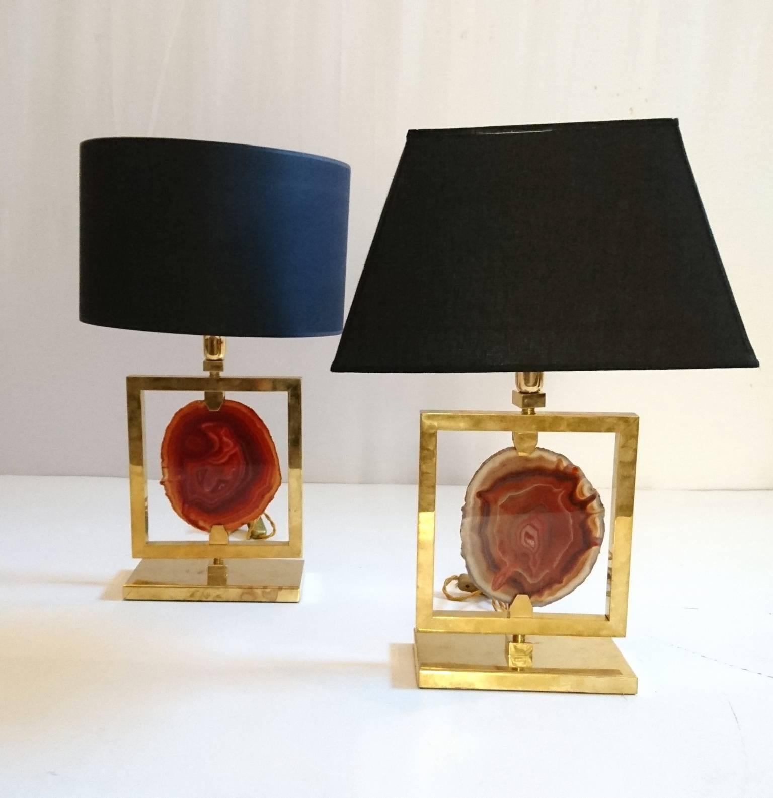 Pair of Agate and Brass Lamps, Italy In Excellent Condition In Albano Laziale, Rome/Lazio