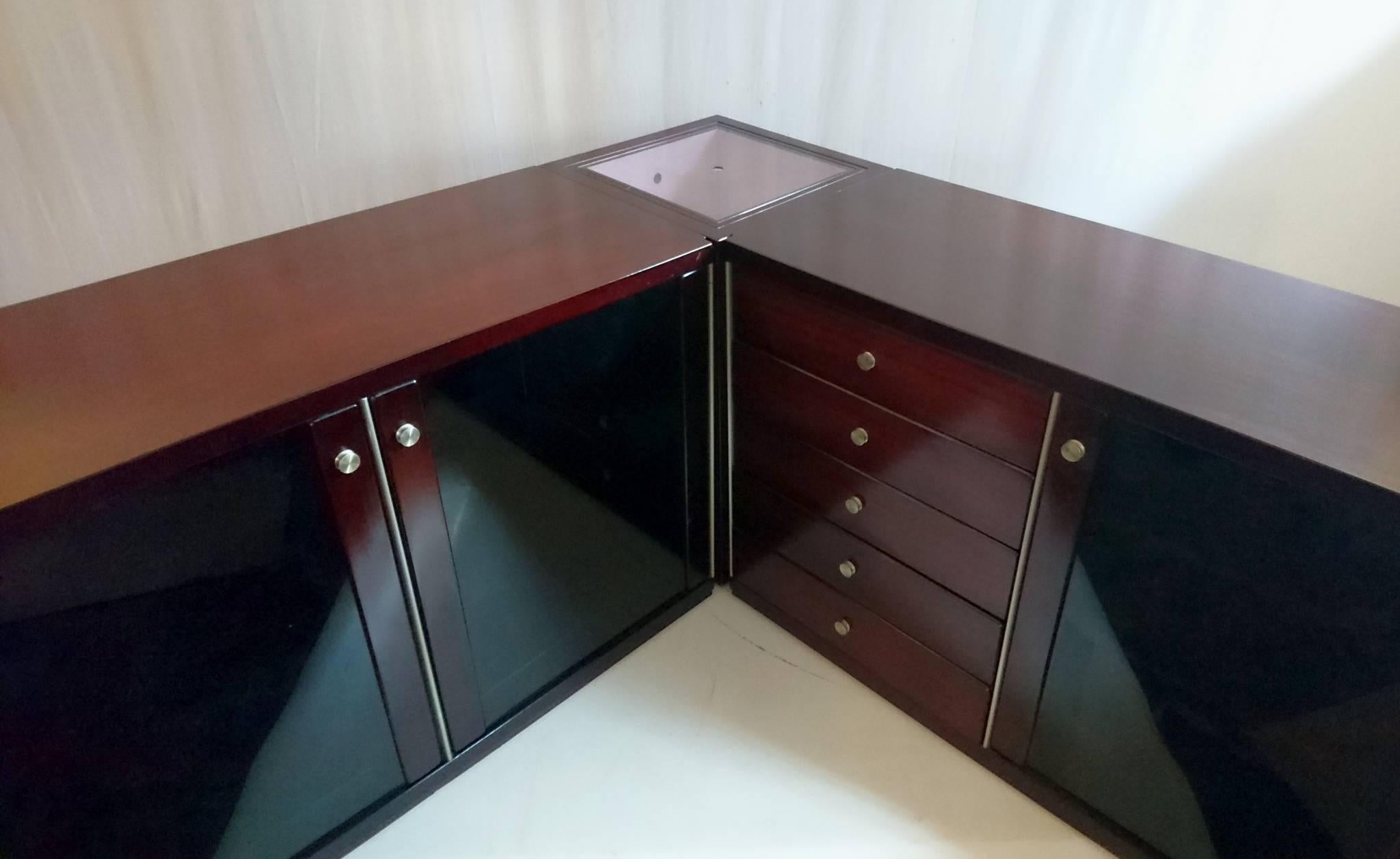 Brutalist Cabinet and Sideboards in Rosewood, Italy, 1960s 2