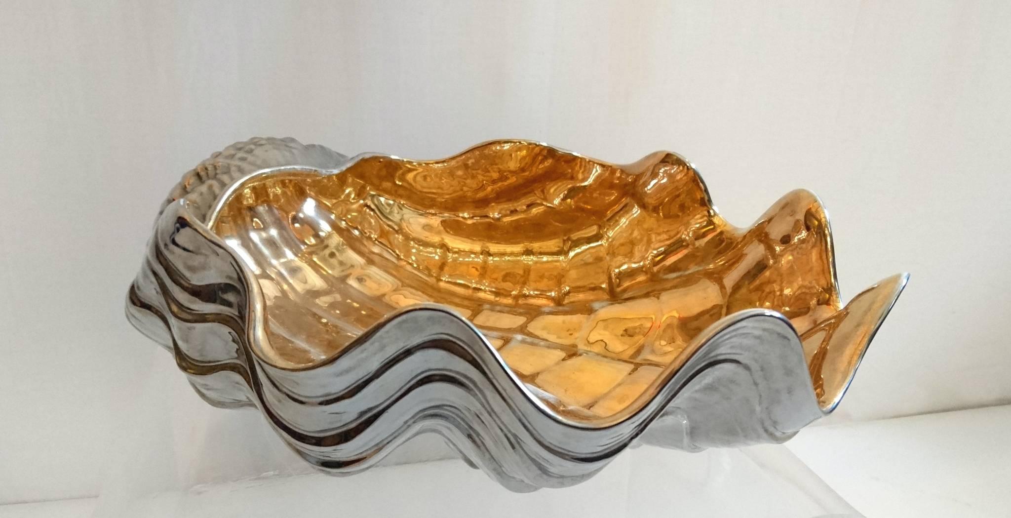 Large San Marco Ceramic Clam Shell Bowl, Italy, 1970s 1