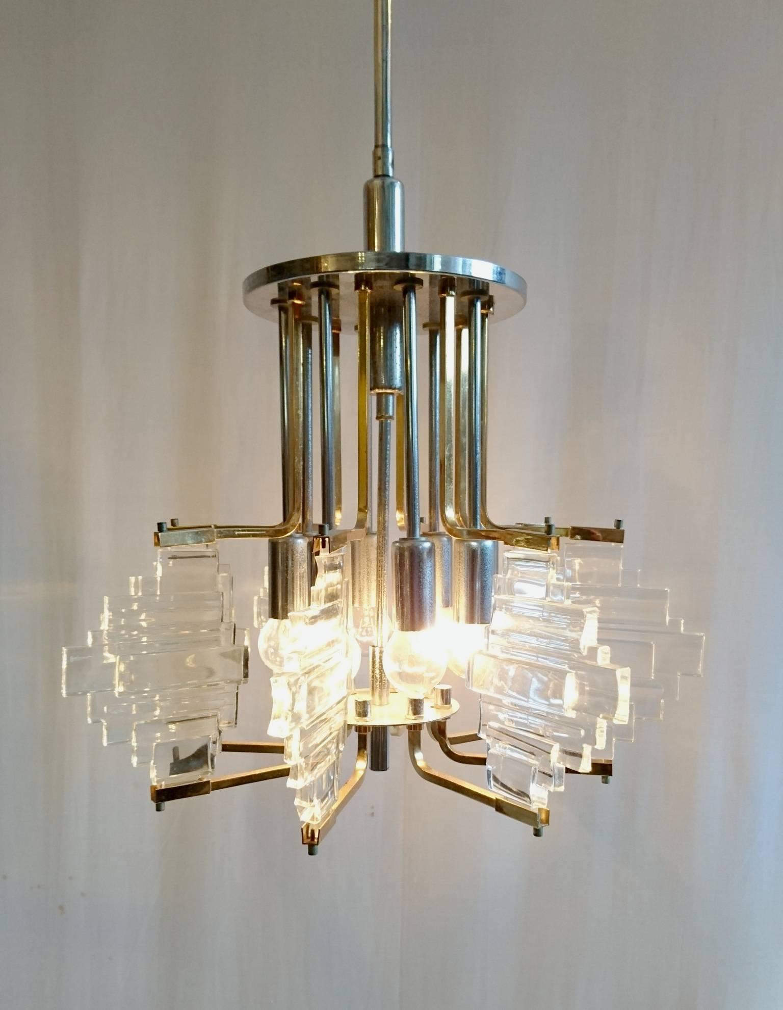 Italian Chandelier by Sciolari in Brass and Chrome, Italy, 1960