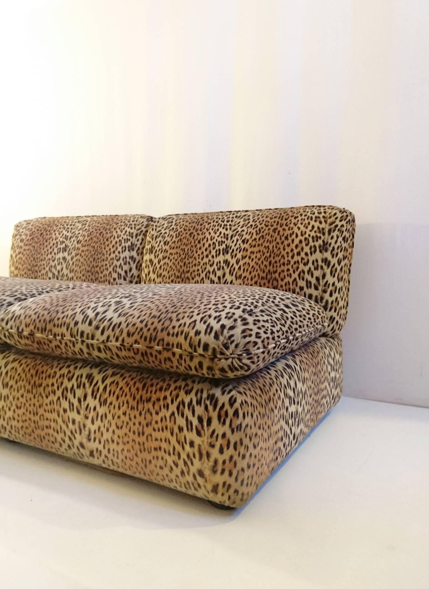 Italian Vintage Sofa in Leopard Velvet by Cyrus Company Italy