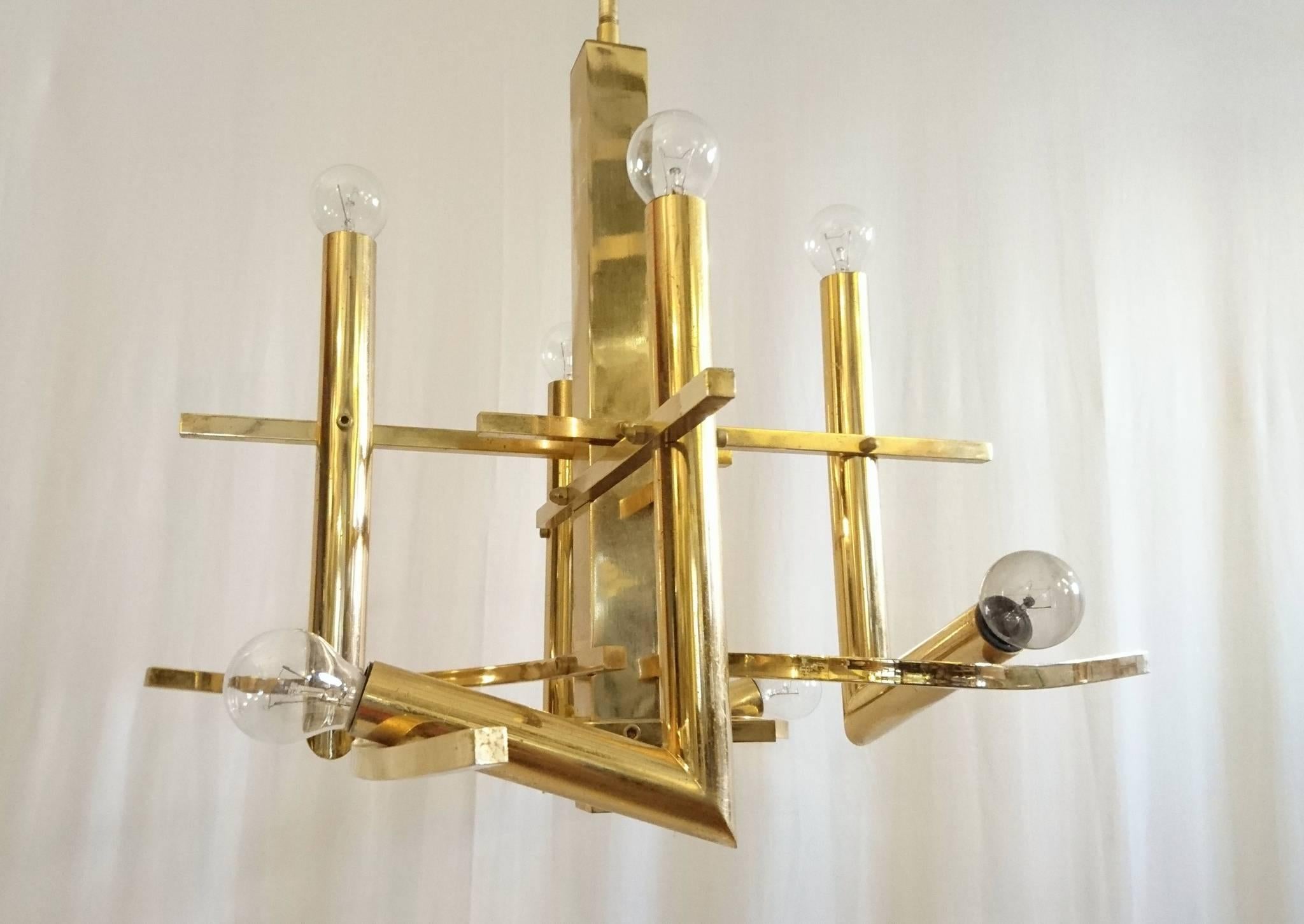 Mid-Century Modern Chandelier in Brass by Gaetano Sciolari, Italy, 1970s