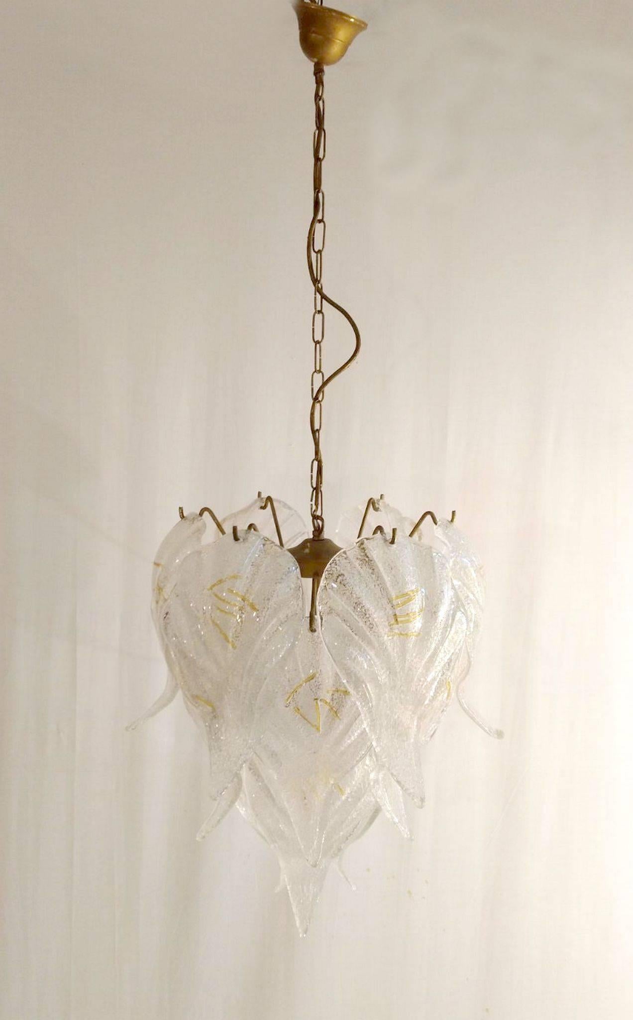 Mid-20th Century 1960s Murano Glass Leaf Chandelier by Mazzega Italy