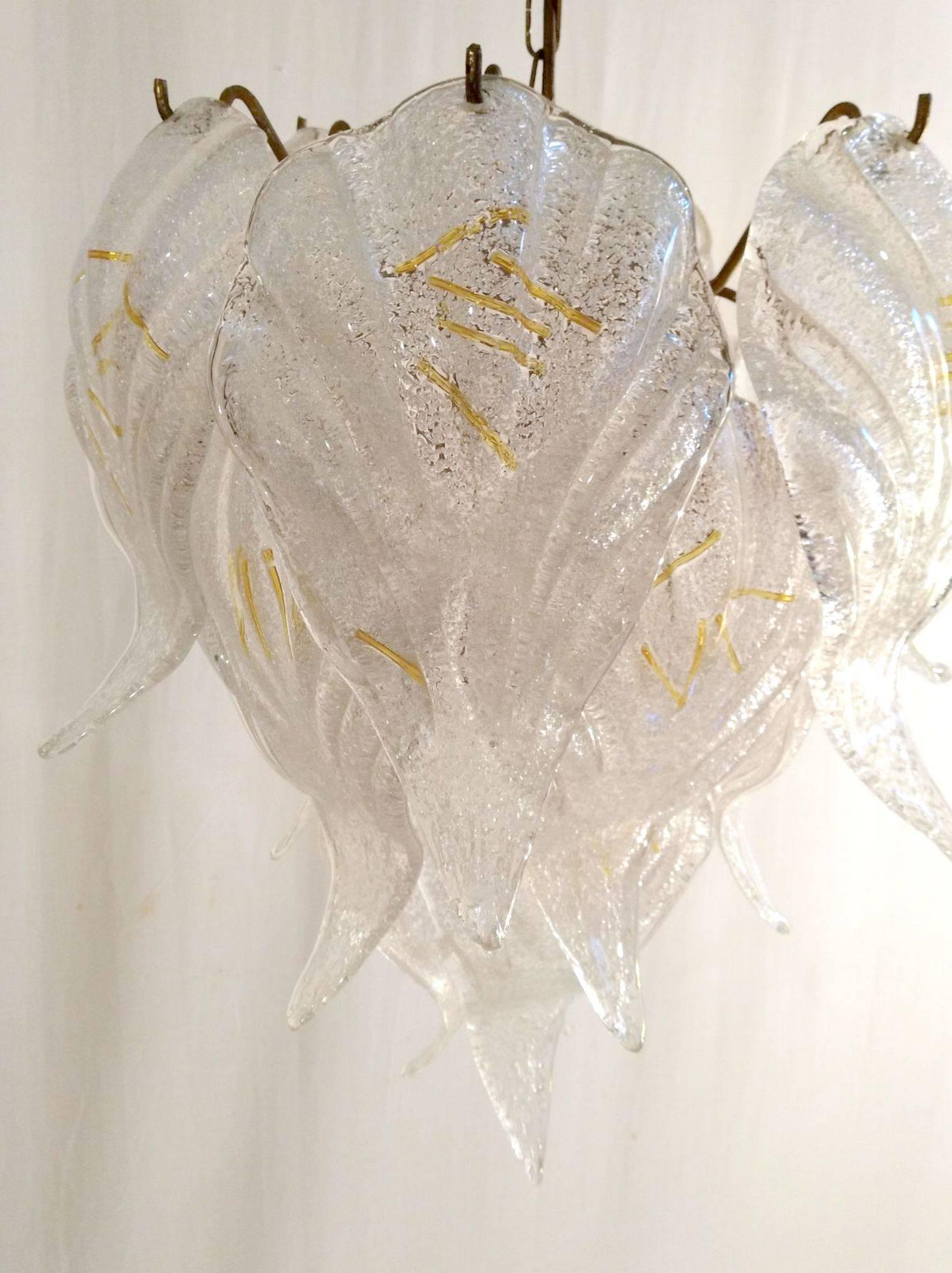 Mid-Century Modern 1960s Murano Glass Leaf Chandelier by Mazzega Italy