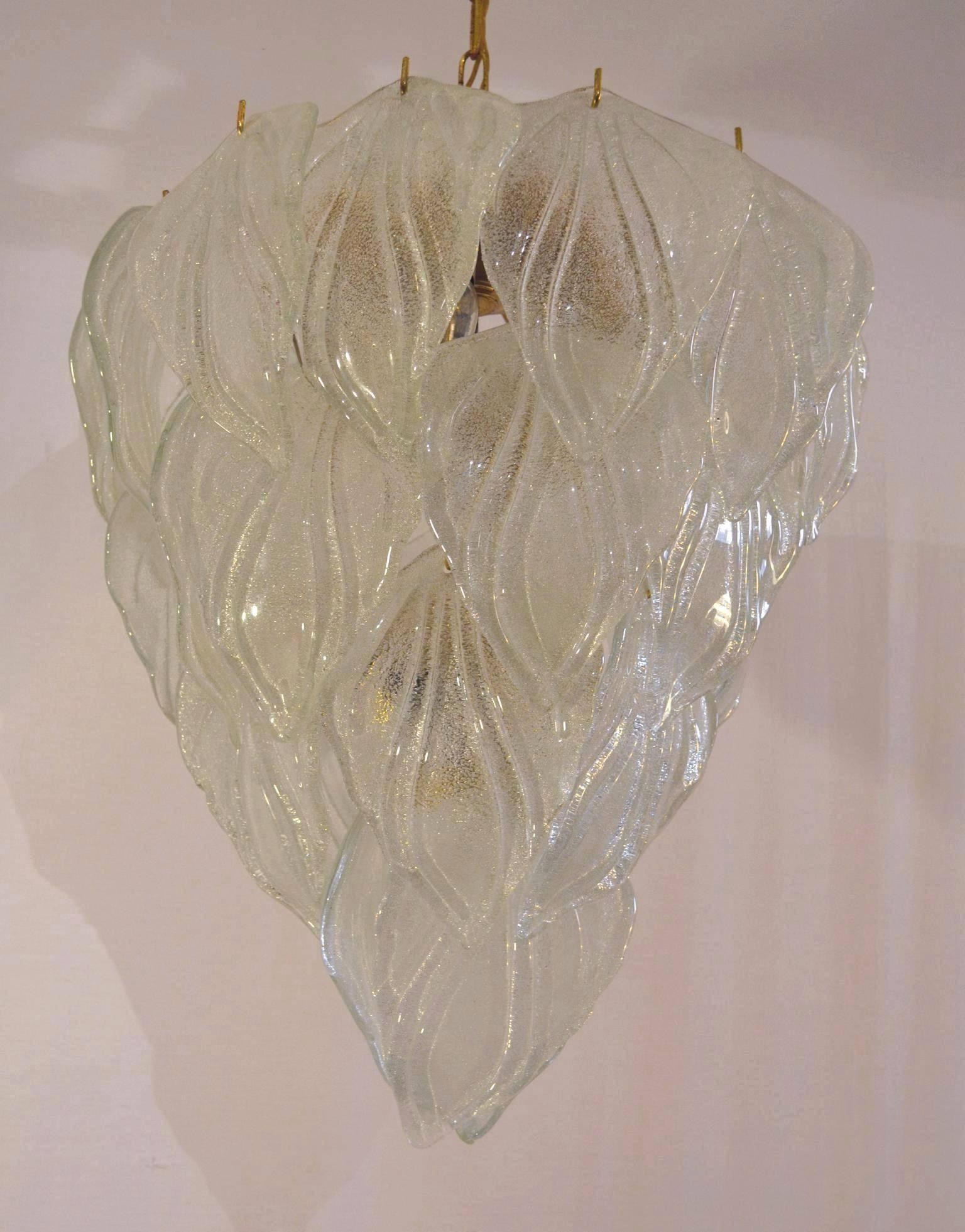 Murano Frosted Glass Leaf Chandelier In Excellent Condition In Albano Laziale, Rome/Lazio
