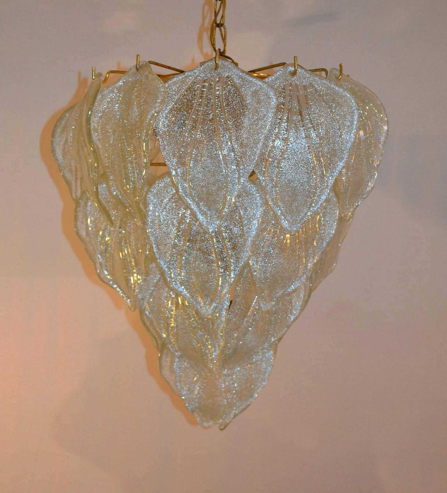Mid-Century Modern Murano Frosted Glass Leaf Chandelier