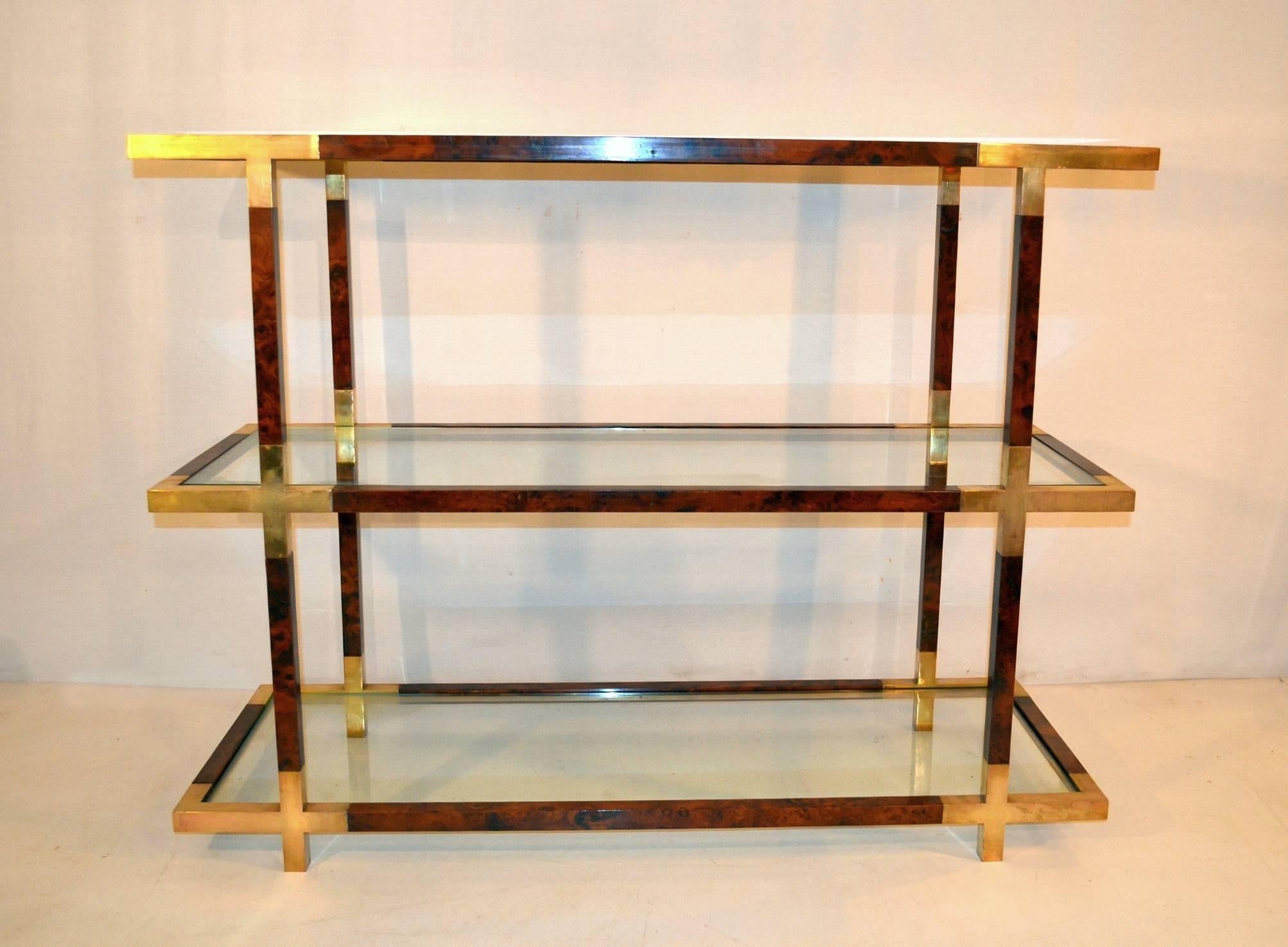 Etageré in Burl and Brass, Italy, 1970s In Excellent Condition In Albano Laziale, Rome/Lazio