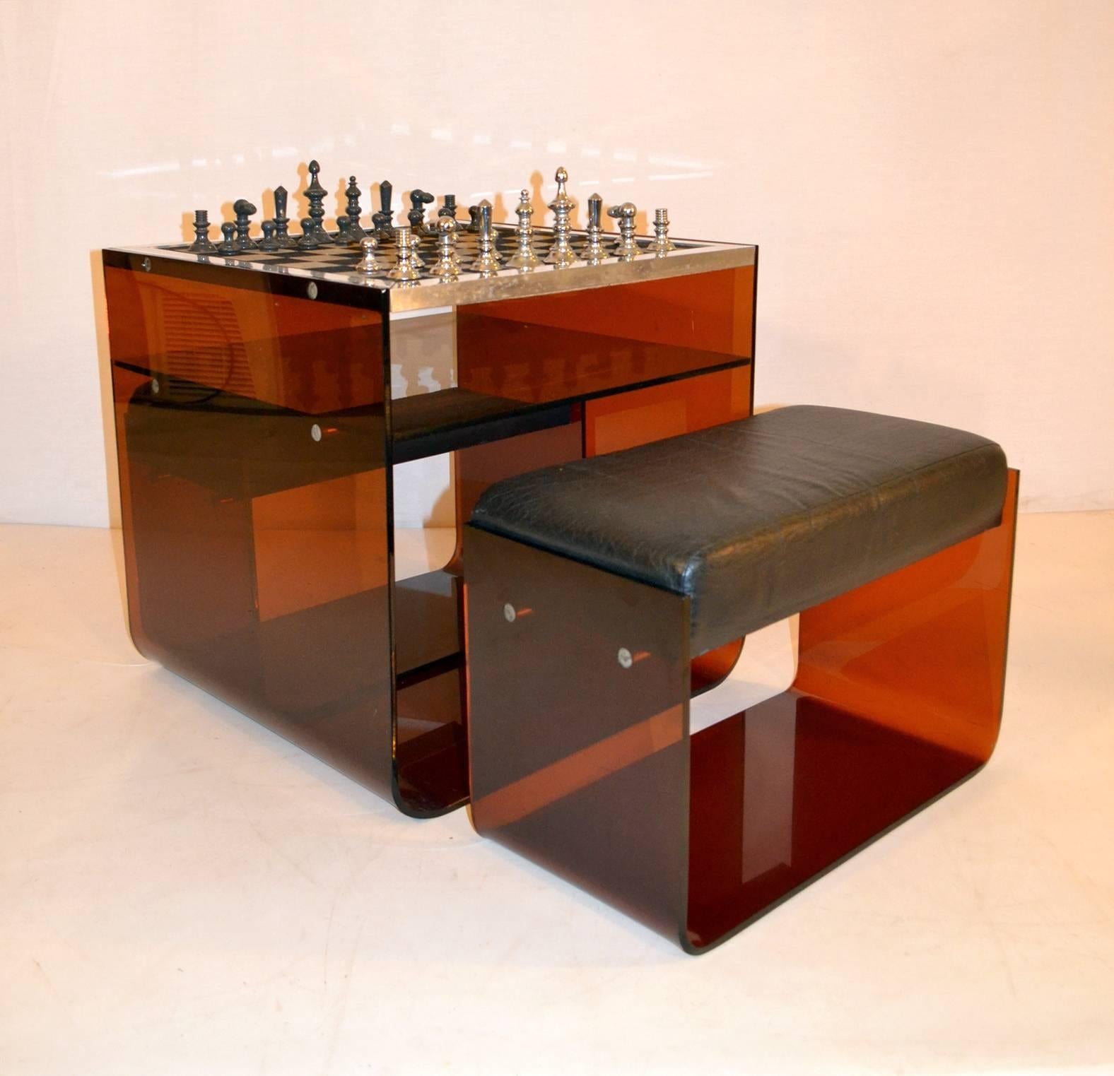Chess Table in Lucite with Stools Italy 1
