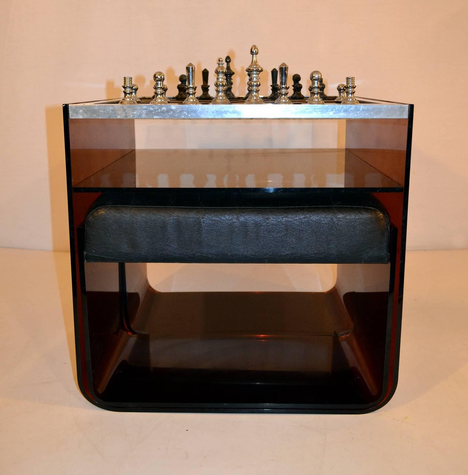 Suede Chess Table in Lucite with Stools Italy