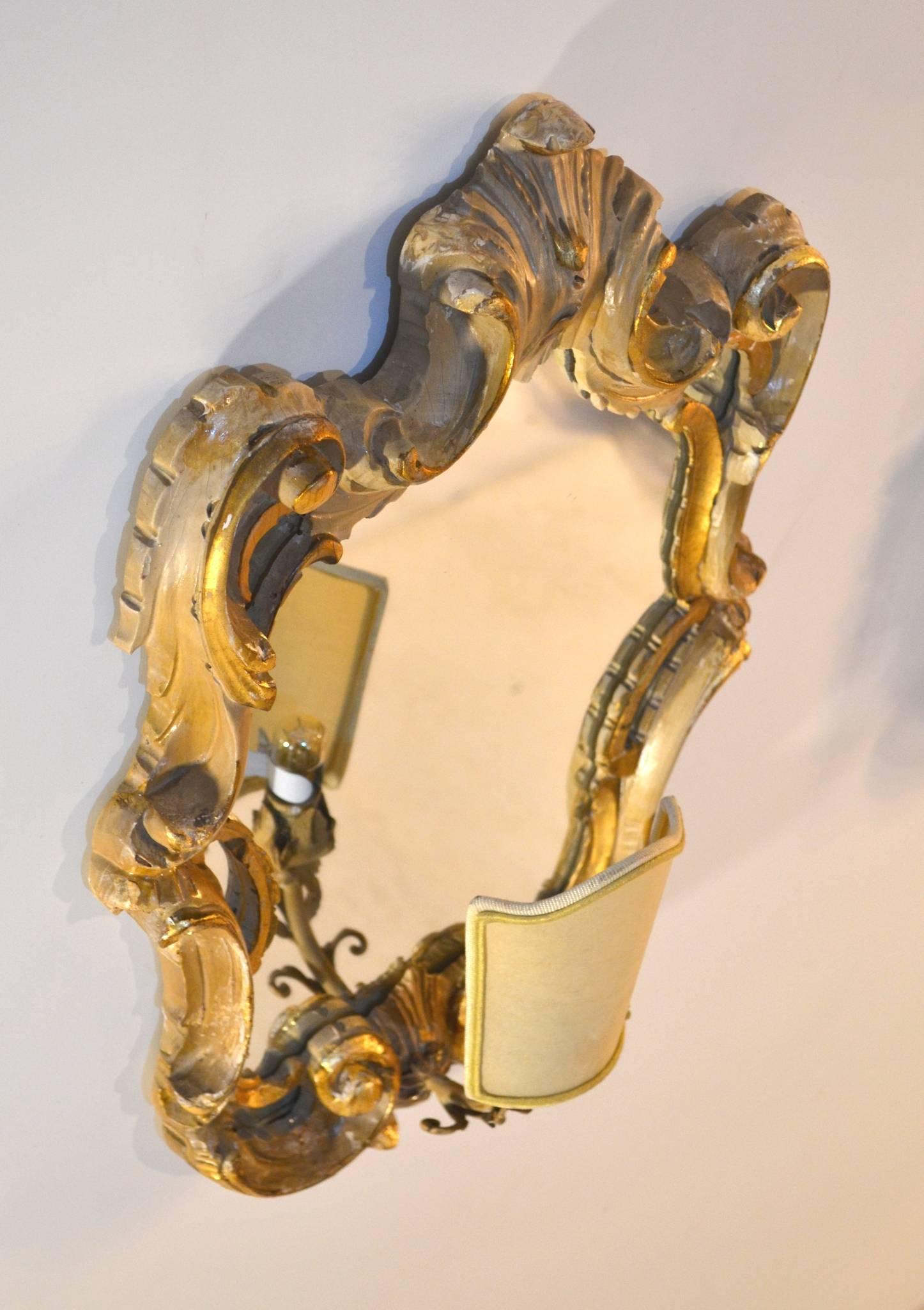 20th Century Pair of Rococo Style Mirrored Sconces