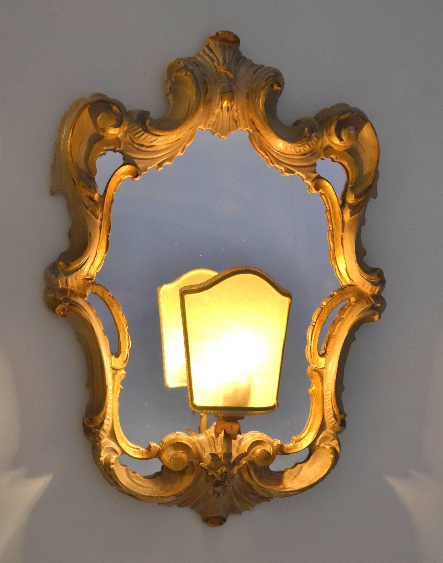 Italian Pair of Rococo Style Mirrored Sconces