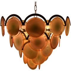 Vistosi Disc Chandelier in Pink, Italy, 1970