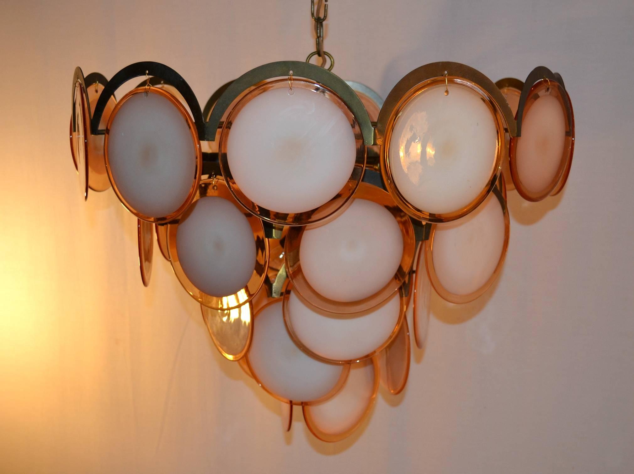 20th Century Vistosi Disc Chandelier in Pink, Italy, 1970