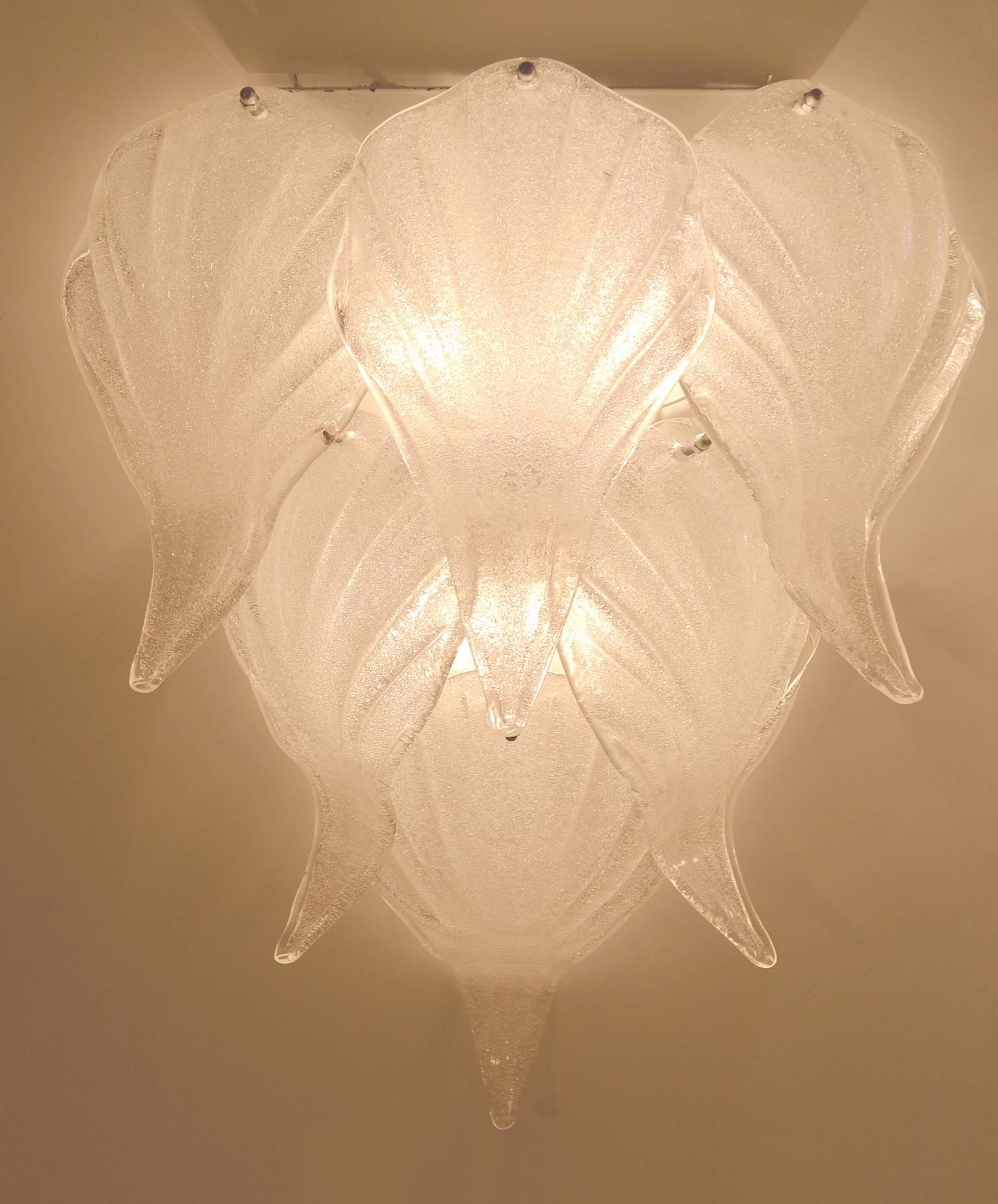 Organic Modern Midcentury Leaf Murano Glass Wall Sconces