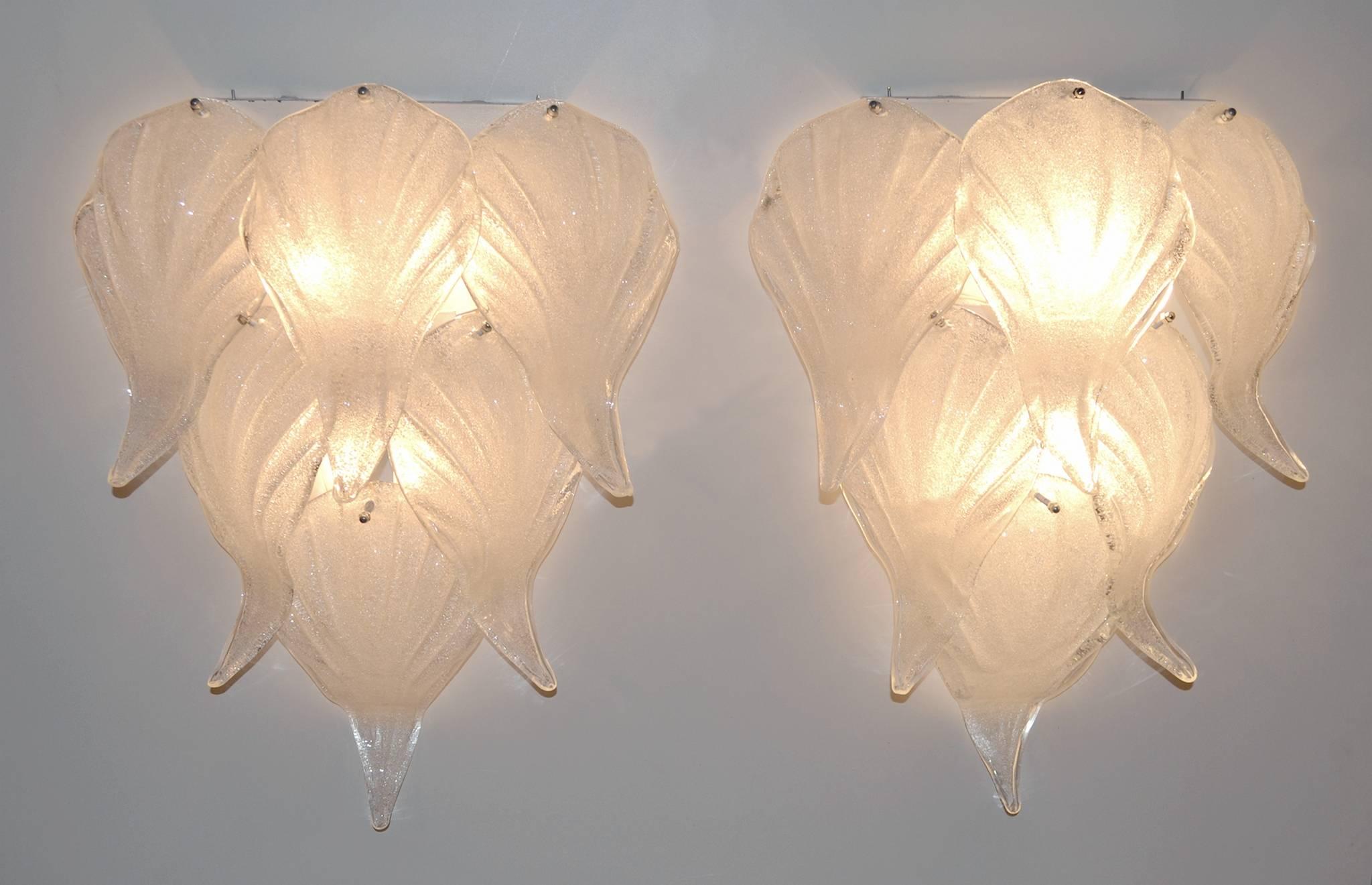 Italian Midcentury Leaf Murano Glass Wall Sconces