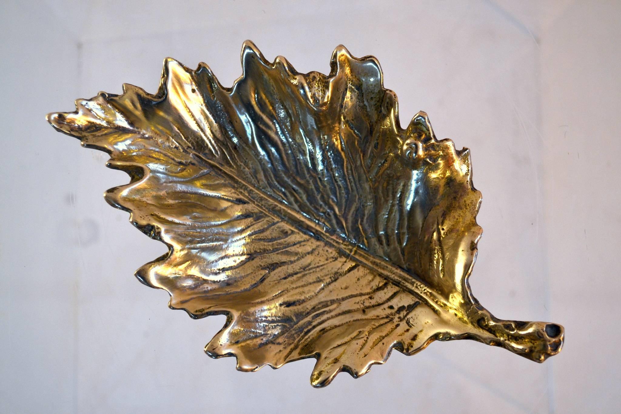 Italian Pair of Midcentury Bronze Leaf Trinket Trays, Italy