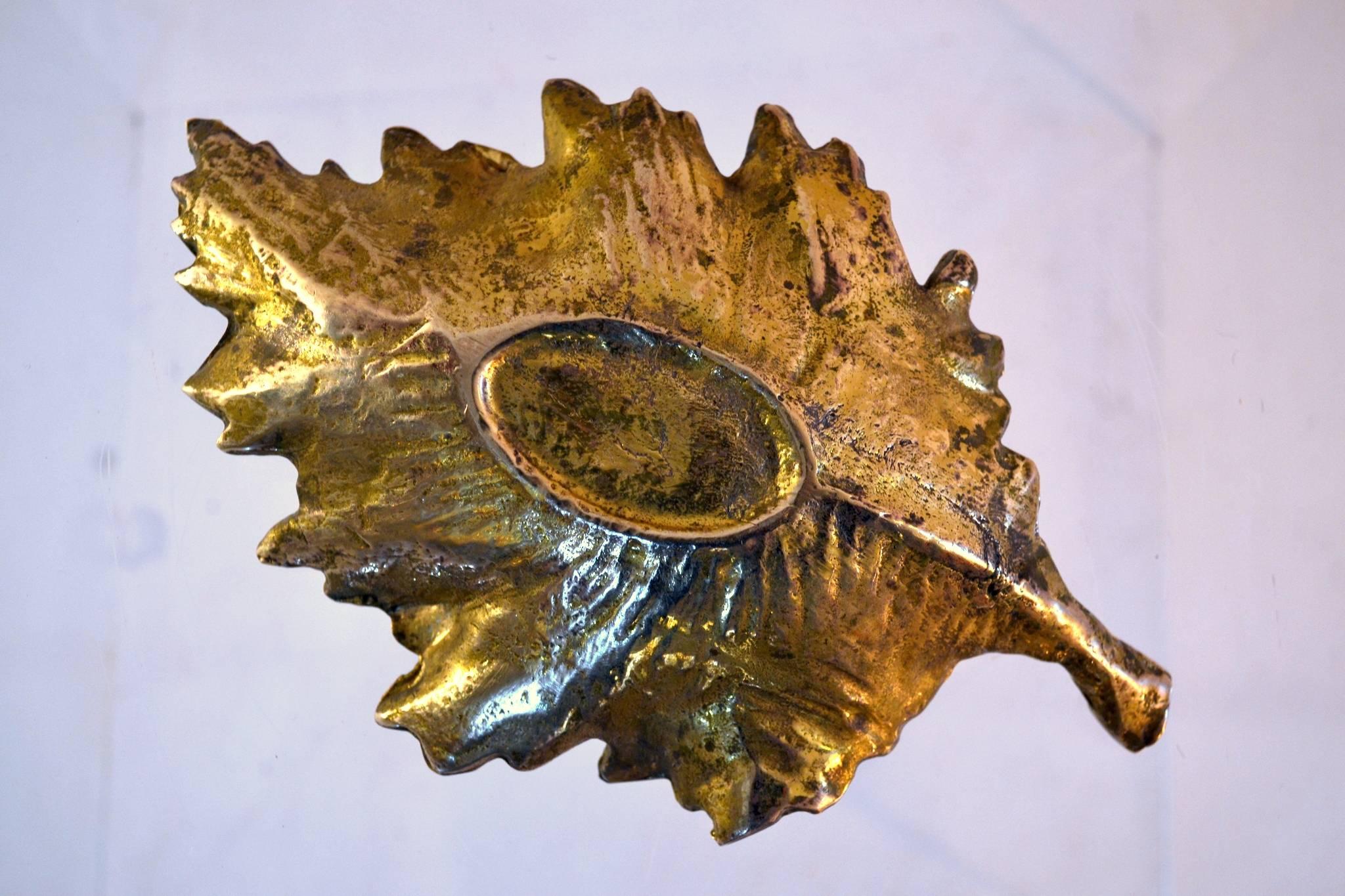 Cast Pair of Midcentury Bronze Leaf Trinket Trays, Italy