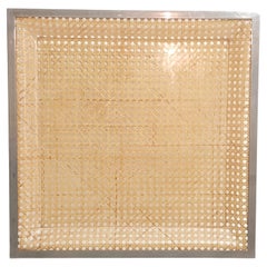 Lucite and Rattan Large Square Tray