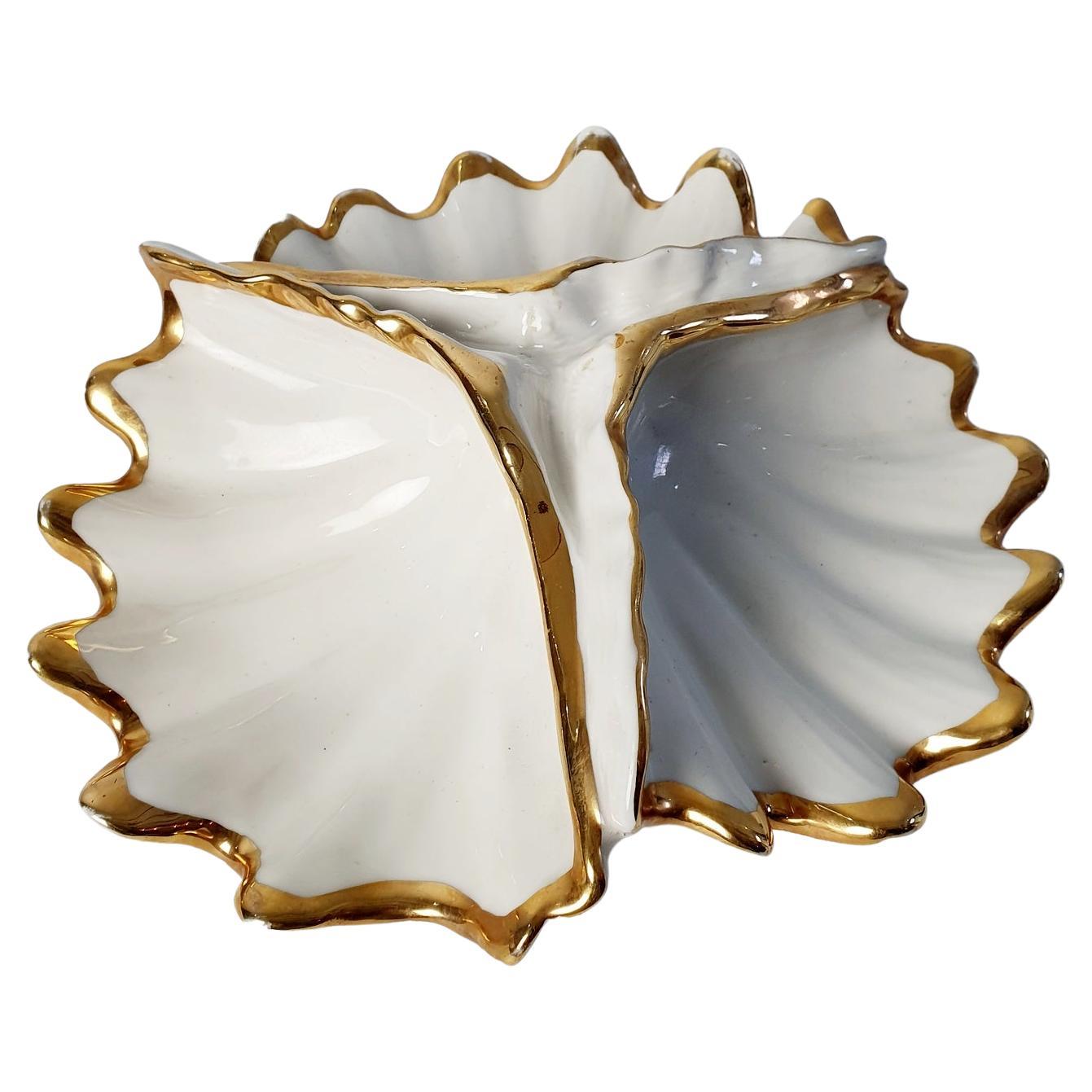 Mid Century Clam Shell Porcelain Bowl by Capodimonte, Italy For Sale