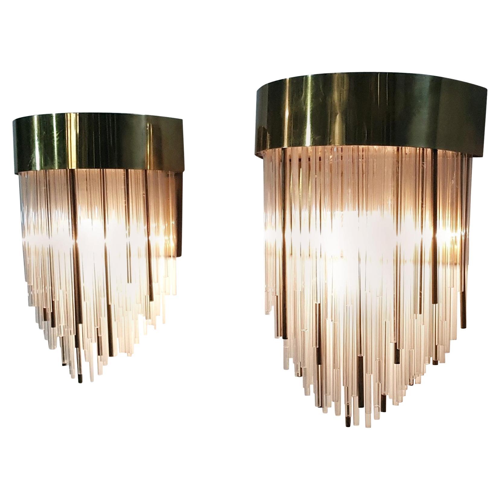 Art Deco Wall Sconces in Brass and Glass For Sale