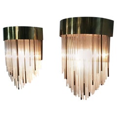 Italian Vintage Wall Sconces in Brass and Glass, 1970's
