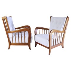 Midcentury Pair of Oak Armchairs by Paolo Buffa, Italy
