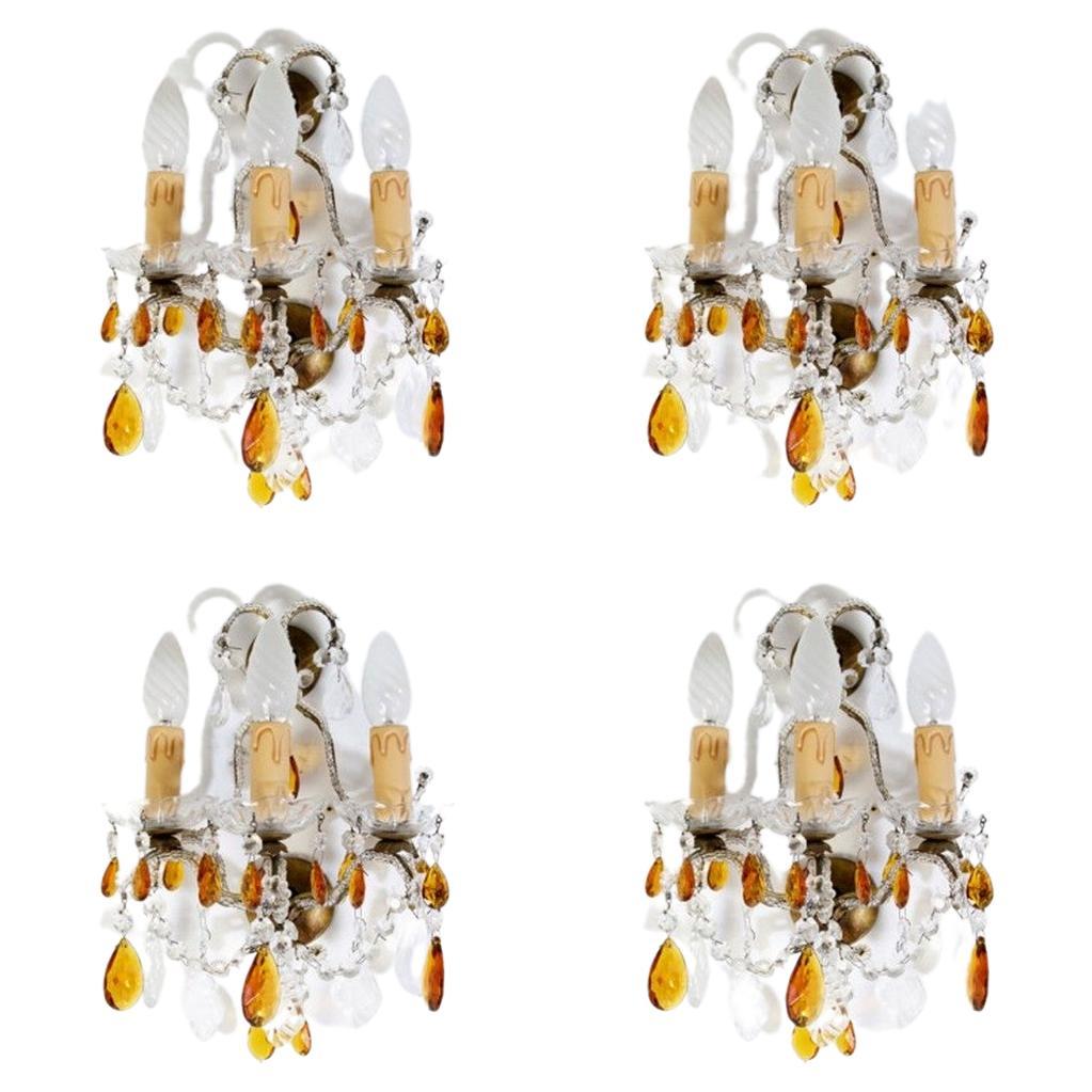 Two Pairs of Italian Crystal Wall Sconces For Sale