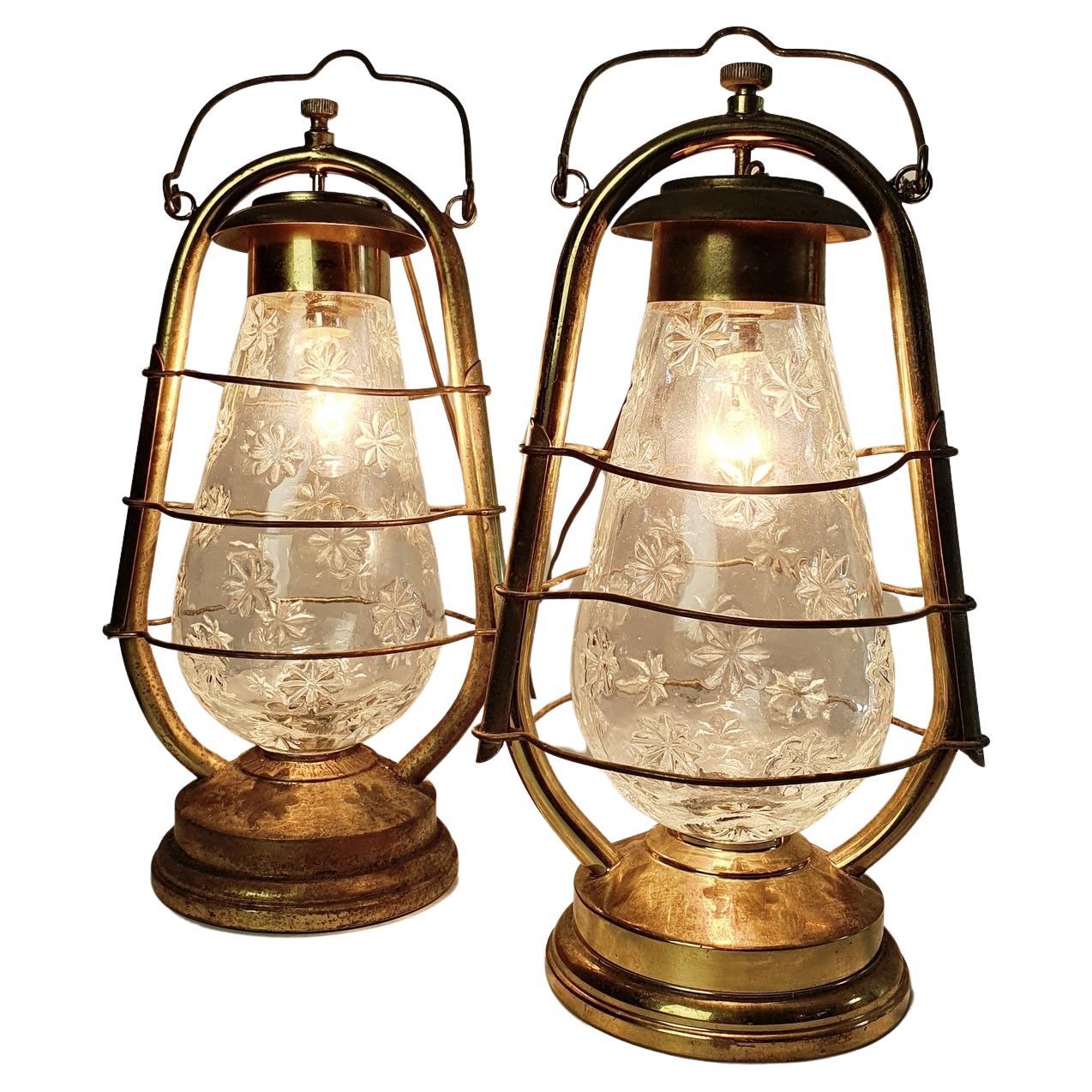 Pair of Electric Mid-Century Hurricane Lanterns