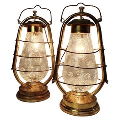 Vintage Pair of Electric Mid-Century Hurricane Lanterns