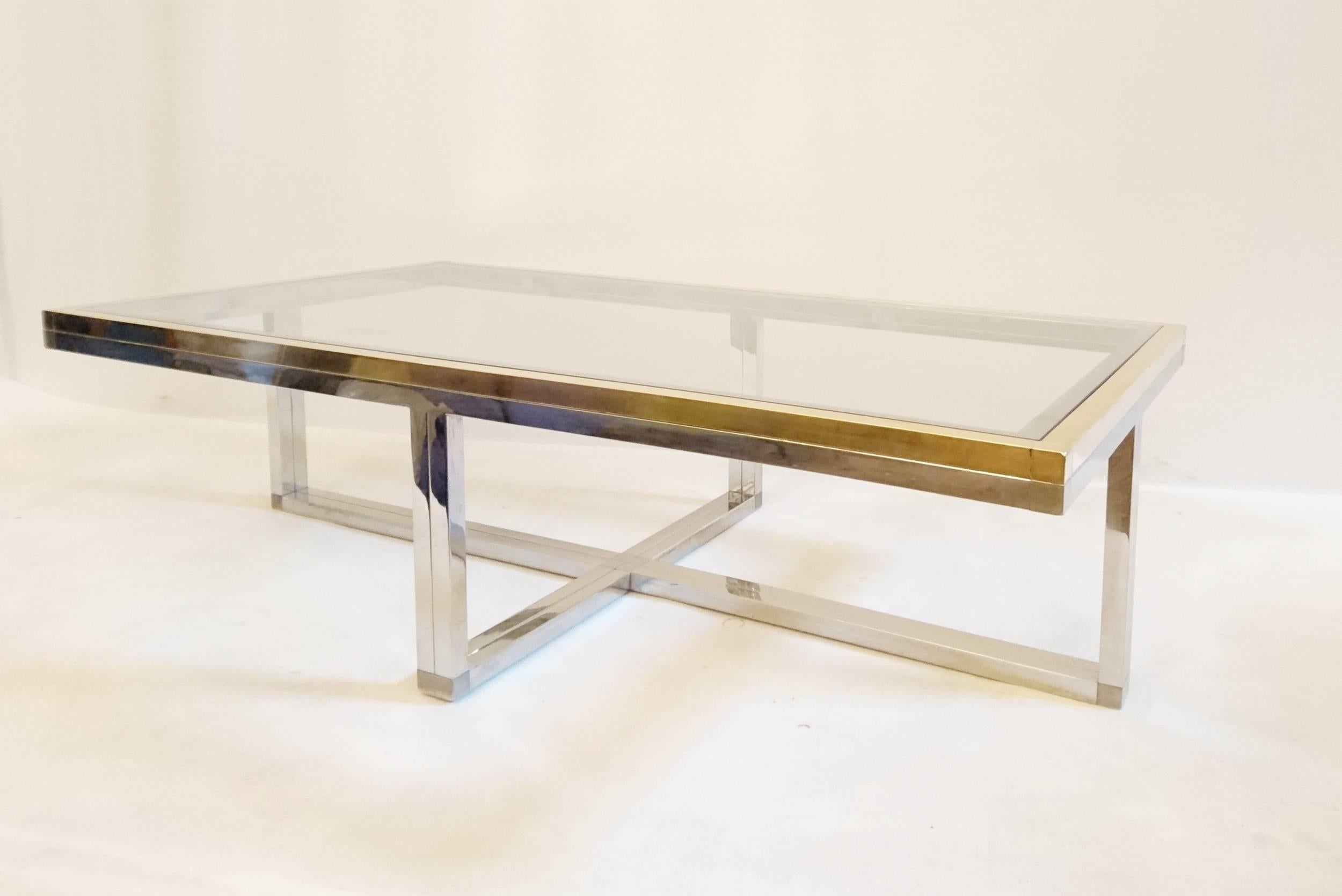 Modern Coffee Table by Romeo Rega in Brass and Chrome