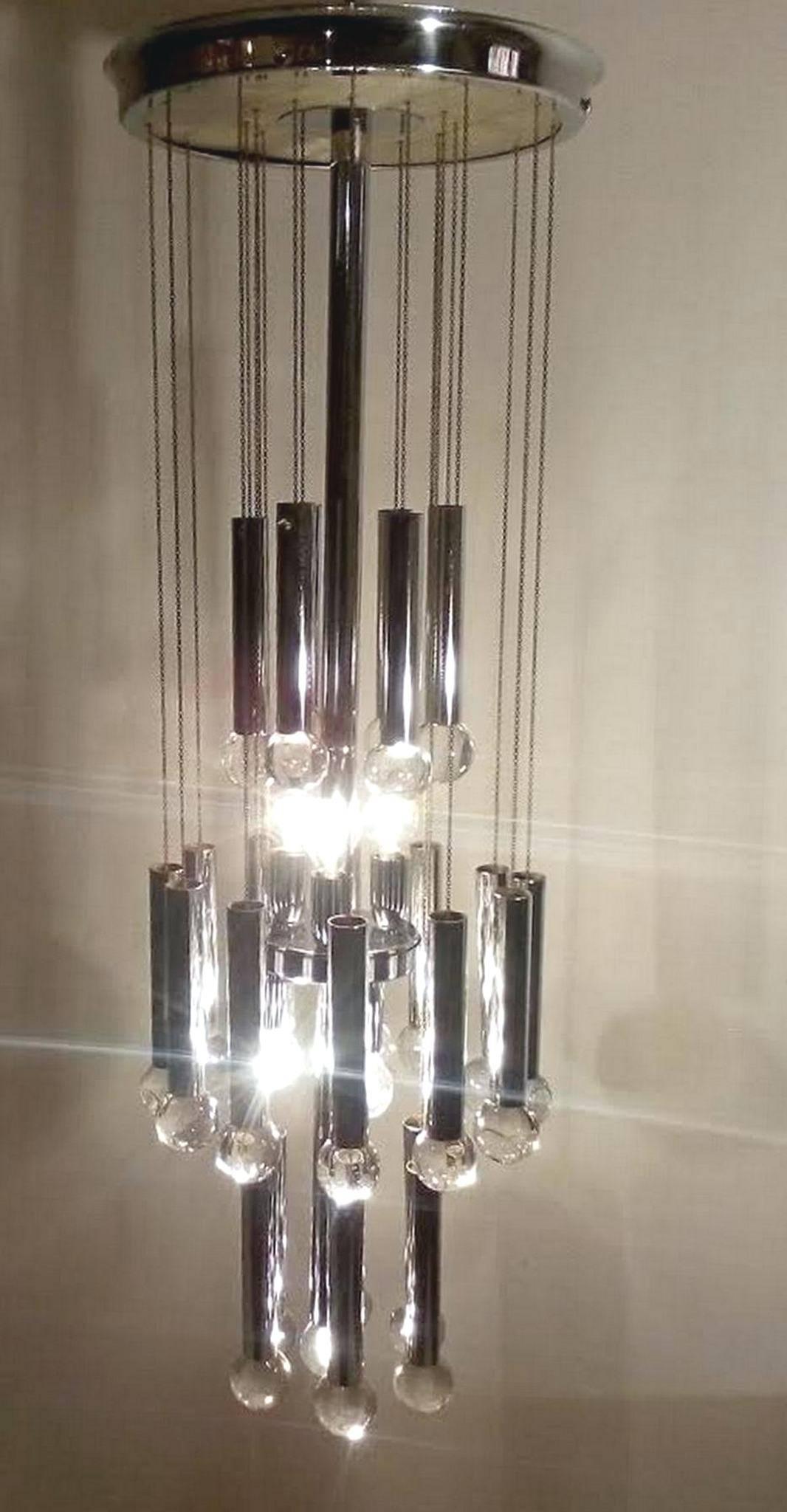 20th Century Sciolari Glass Ball Chromed Chandelier, 1970s