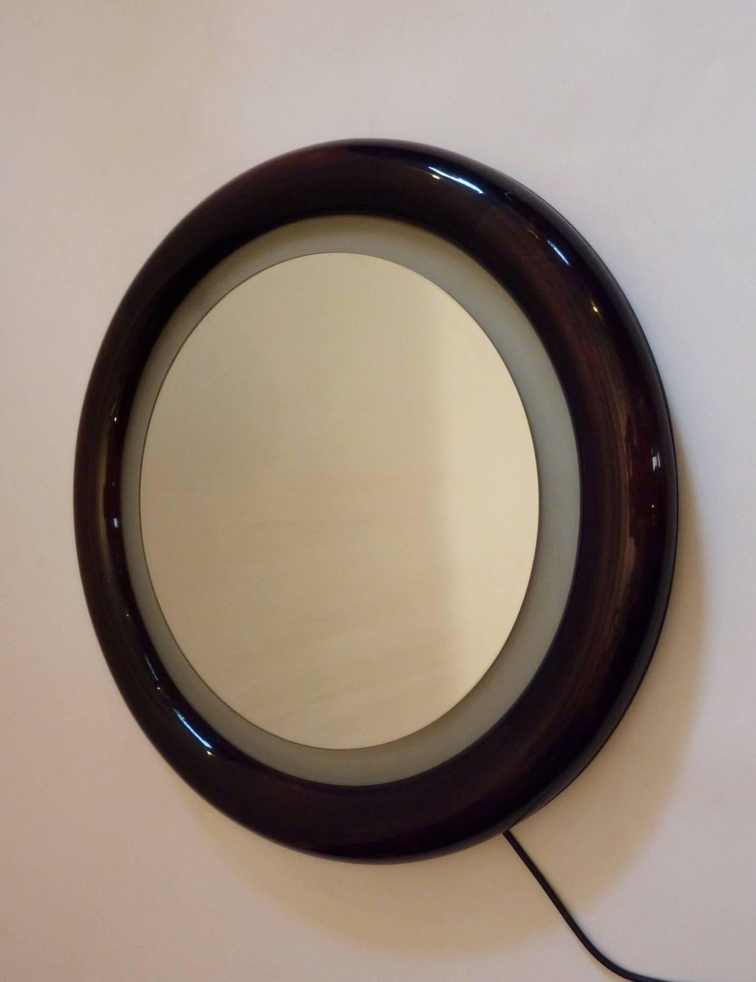 Italian Round Backlit Mirror in Beechwood