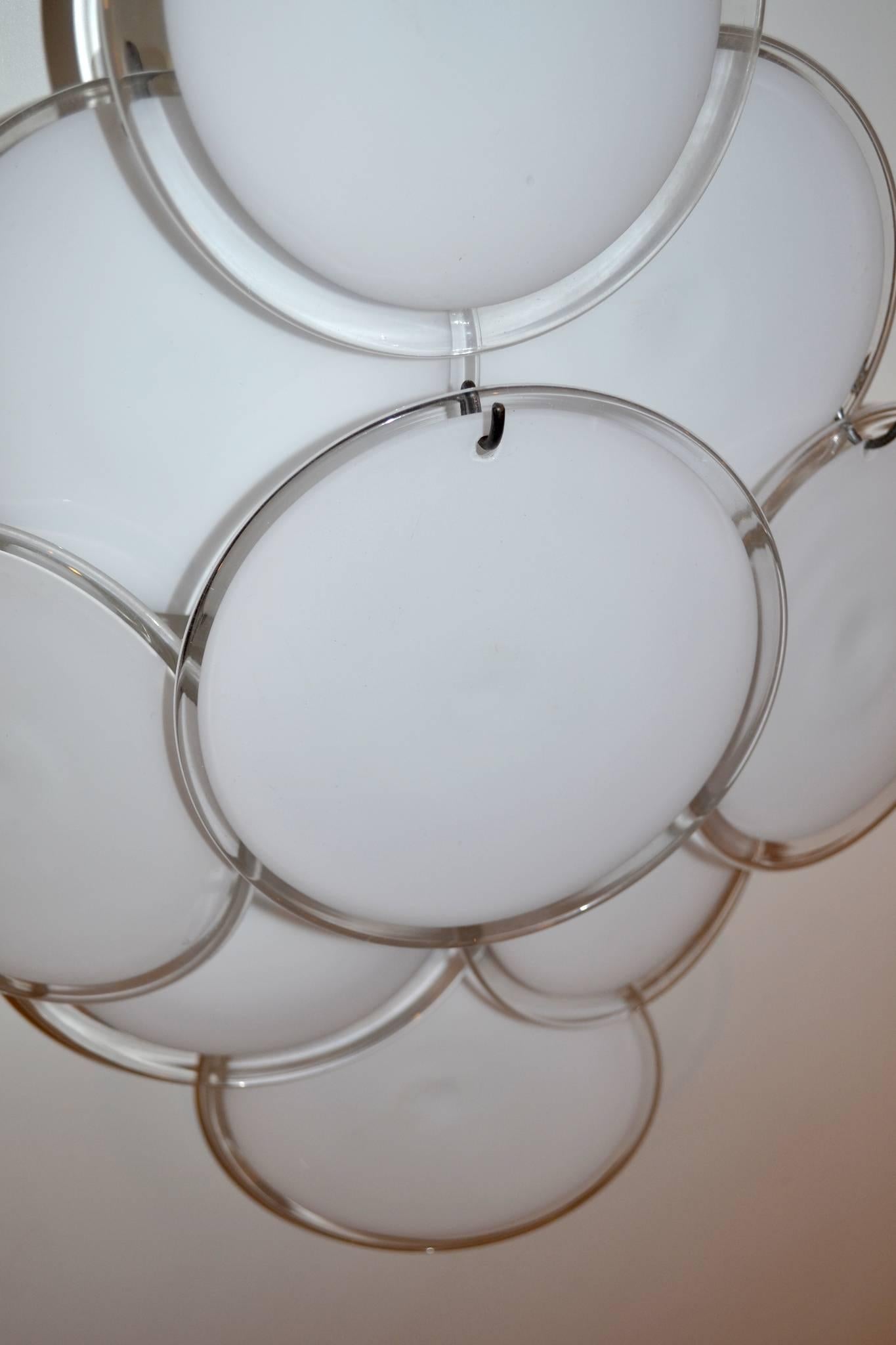 Pair of Vistosi Wall Sconces with White Glass Discs In Excellent Condition In Albano Laziale, Rome/Lazio