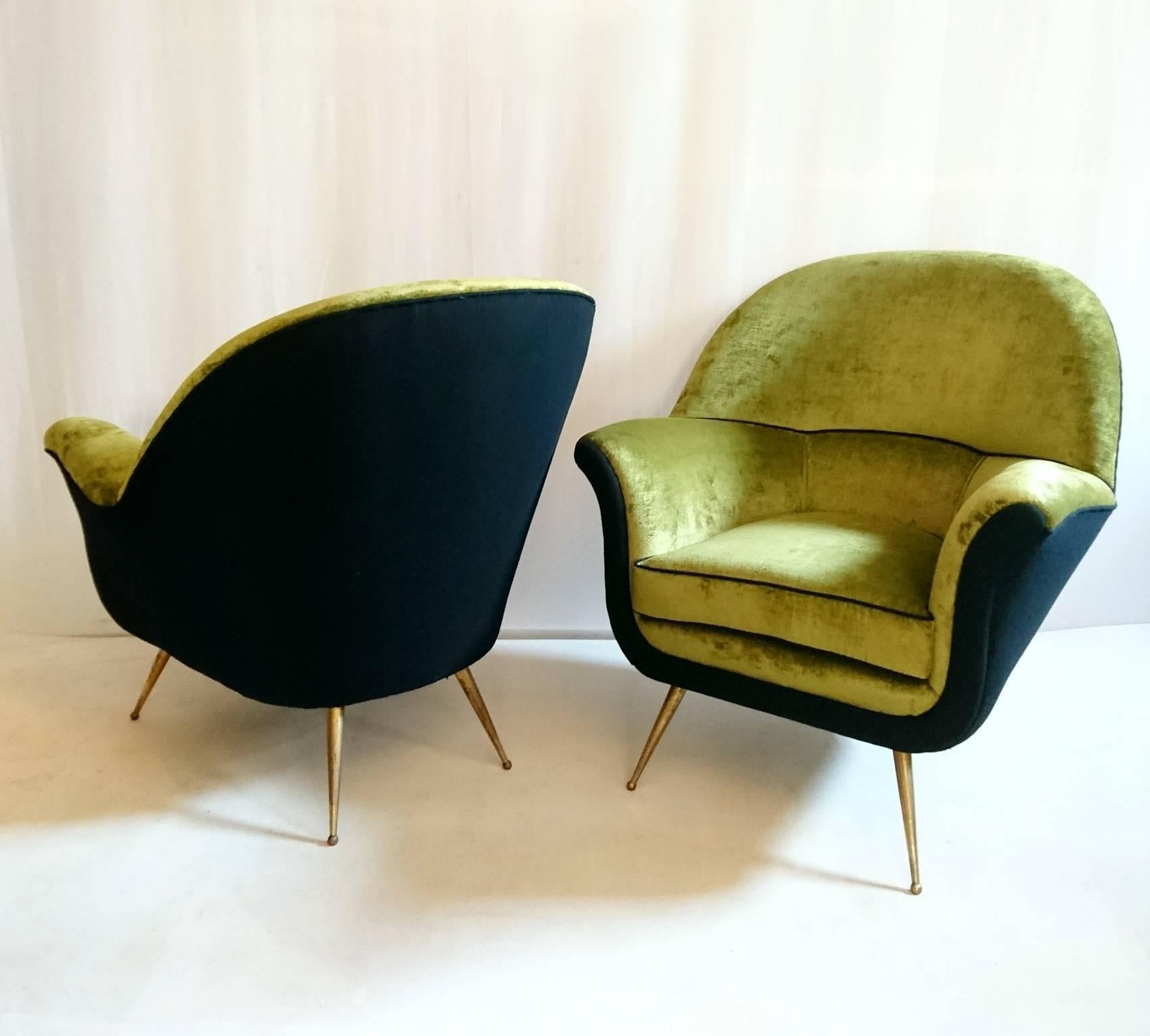 Mid-Century Modern Mid-Century Green Velvet Italian Armchairs
