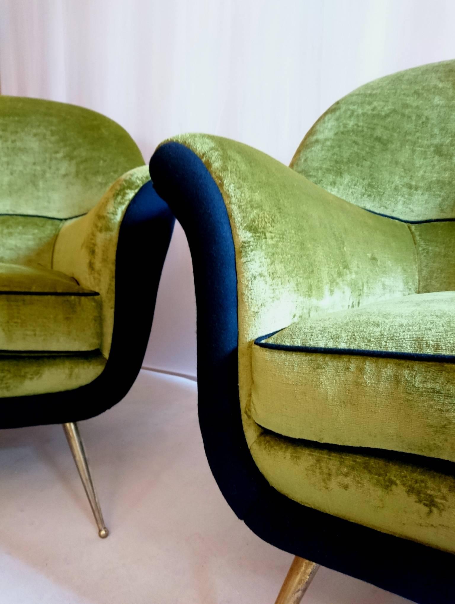 20th Century Mid-Century Green Velvet Italian Armchairs