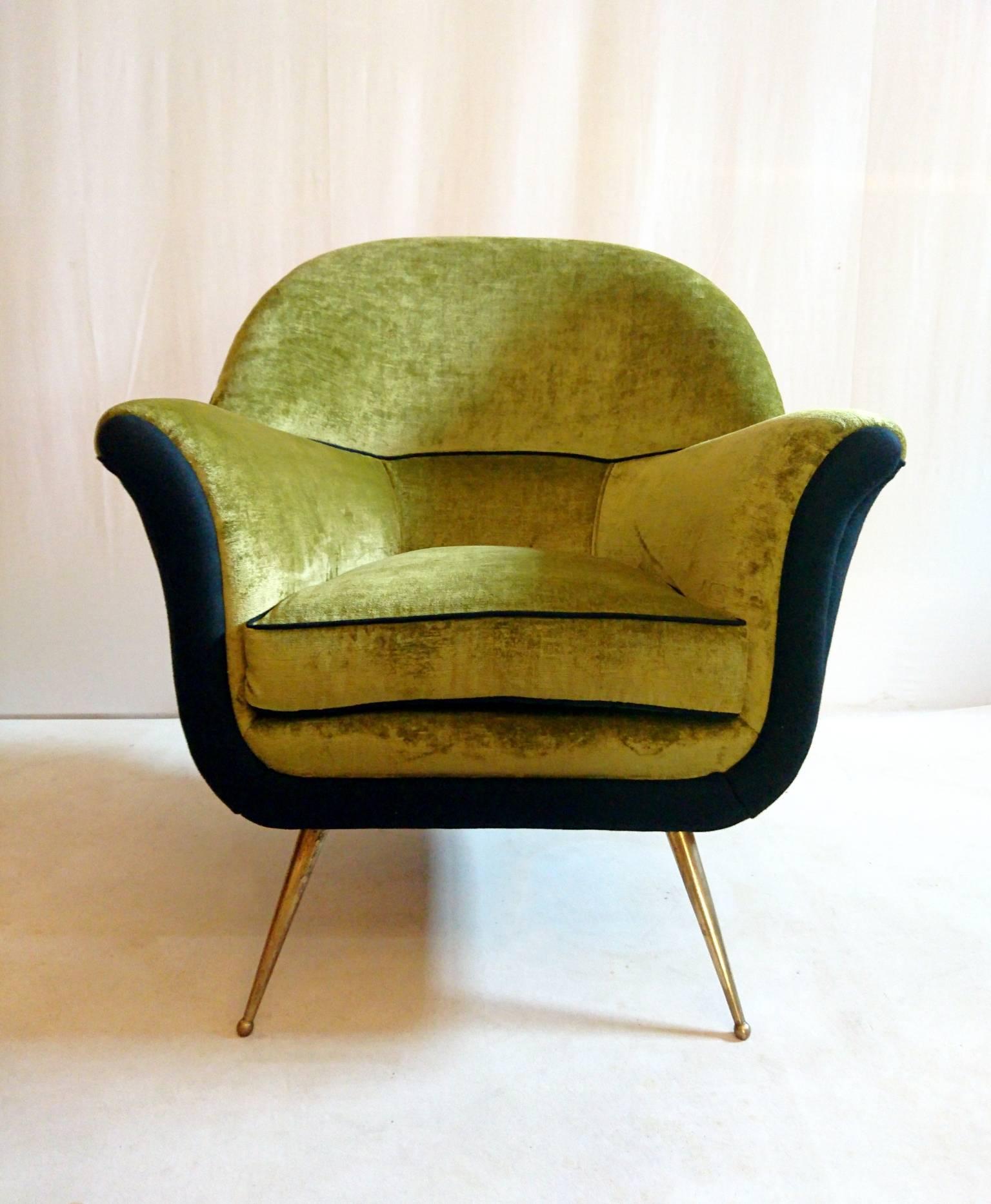 Mid-Century Green Velvet Italian Armchairs 1
