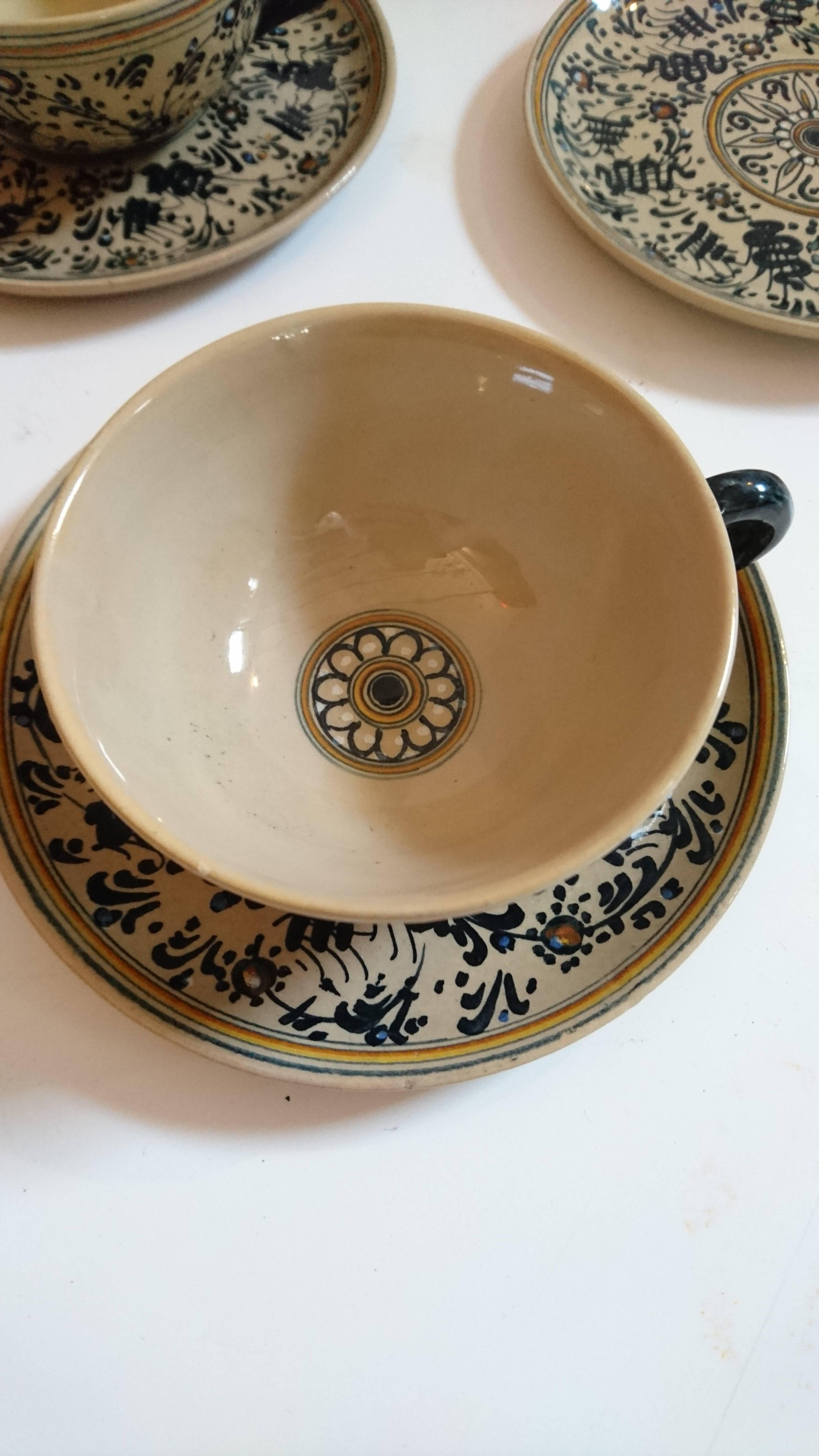 20th Century Molaroni Pesaro Teapot and Cups Set, Italy, 1930s